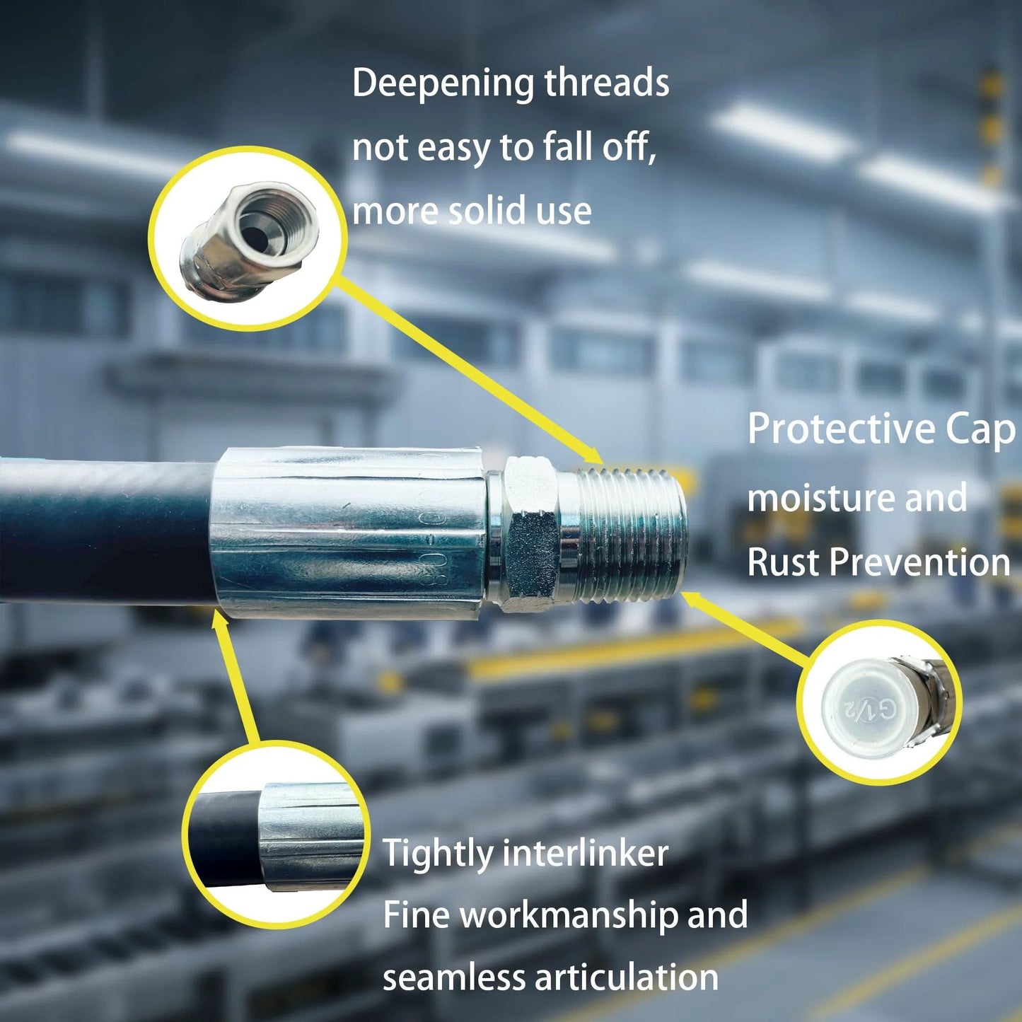 Close-up of One Half Inch Hydraulic Hose With Male NPT Ends, 18 Inch Long, High Pressure 3988 PSI, showing key features.