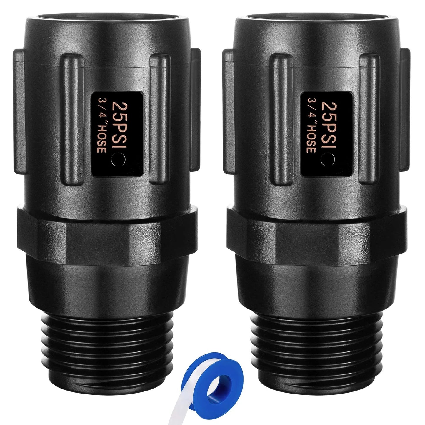Two Pack Garden Hose Pressure Regulator 25 PSI Three Quarter Inch Female Hose Thread Three Quarter Inch Male Hose Thread Distributing Regulator