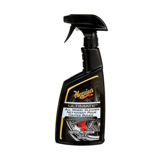 Fast Acting All Wheel Cleaner That Destroys Brake Dust, Turns Purple While Dissolving Grime, Safe For All Wheel Finishes And Brakes, Acid Free And PH Balanced Meguiars in a 709 ml spray bottle.