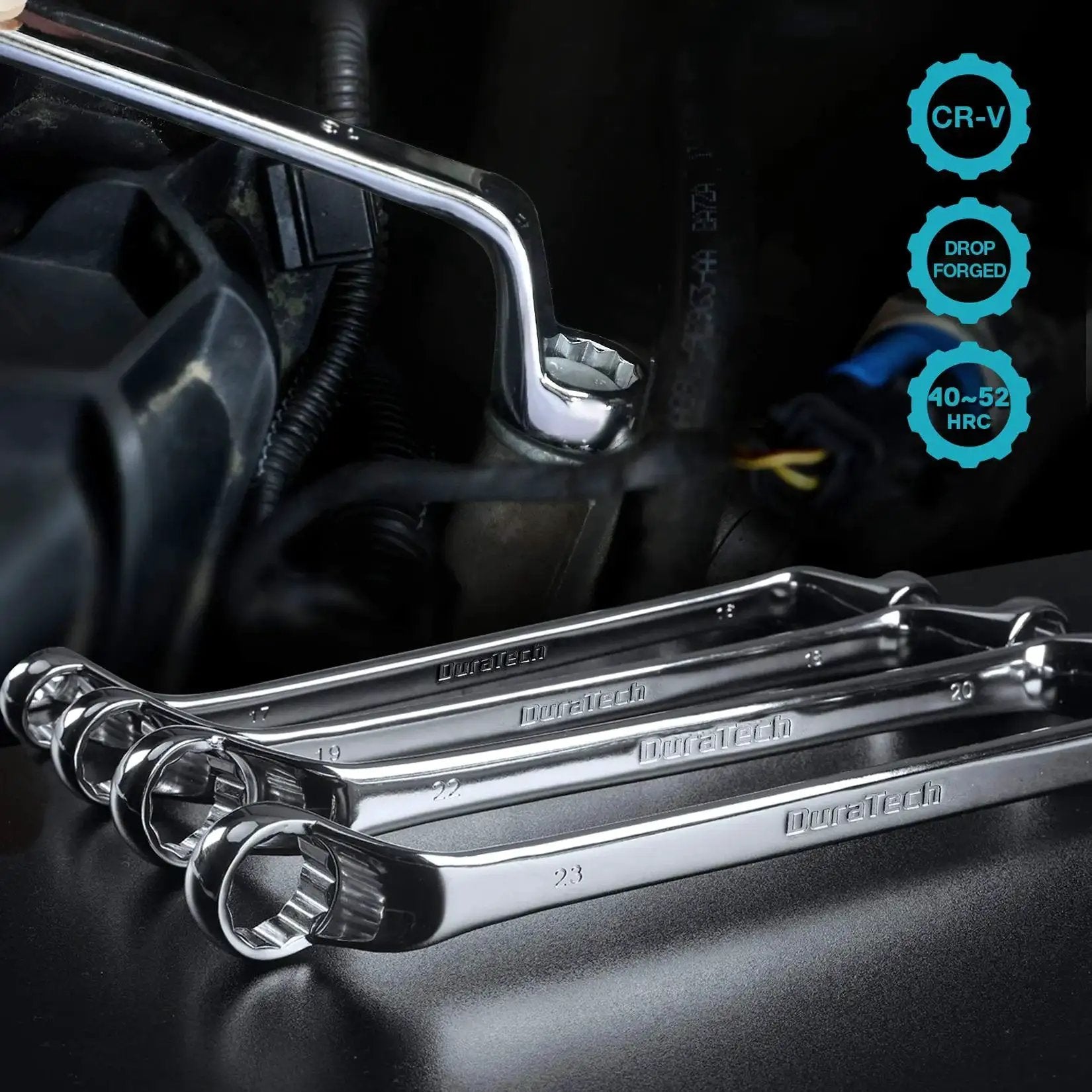 Offset Box Wrench Set Metric 9 Piece 6 To 23 Mm 75 Degree Offset Handles Double 12 Point Box Ends CRV Chrome Vanadium Steel Pouch