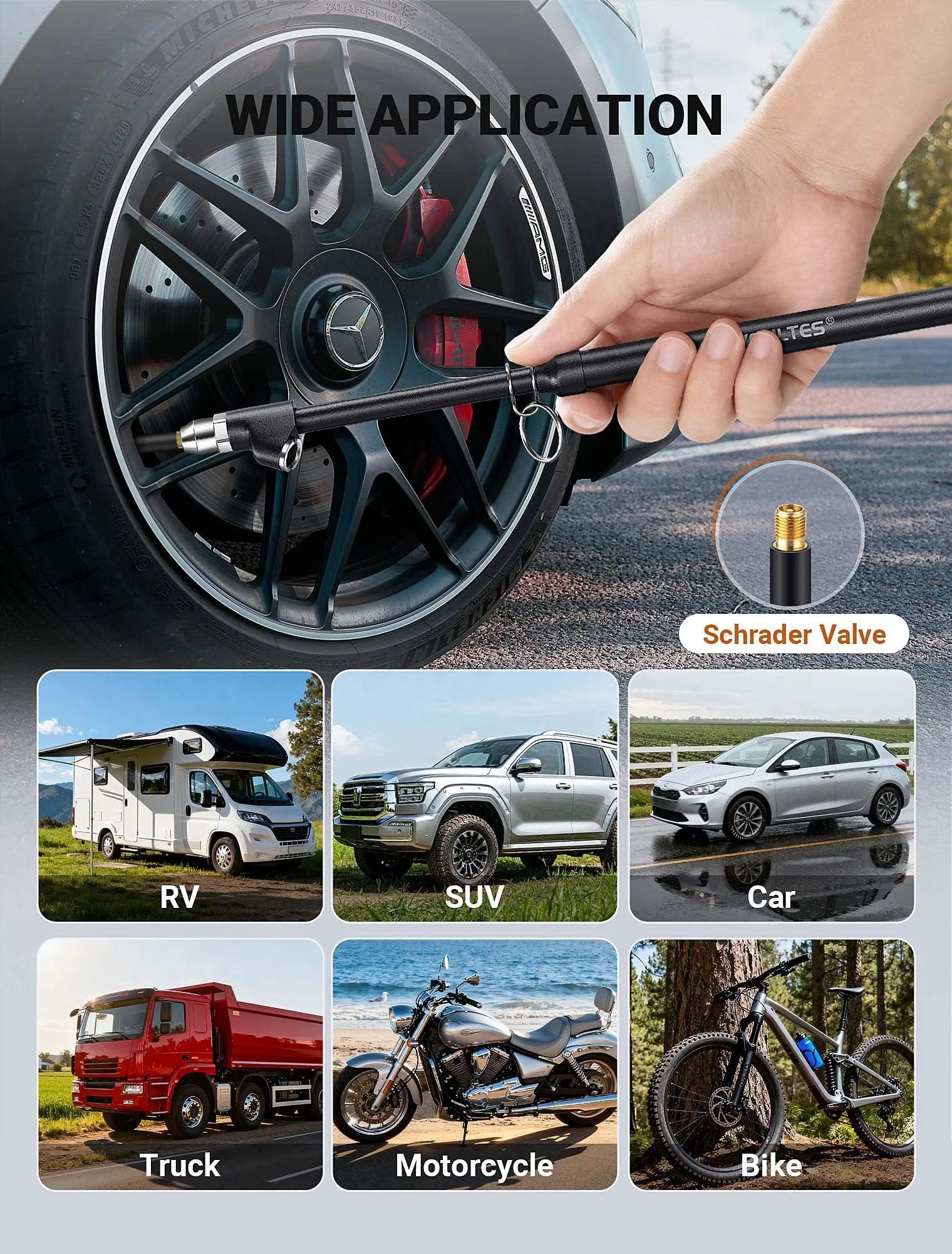 Heavy Duty Tire Pressure Gauge With Extended Dual Head Chuck 10 To 150 PSI for Truck RV and Car use on wheel valve