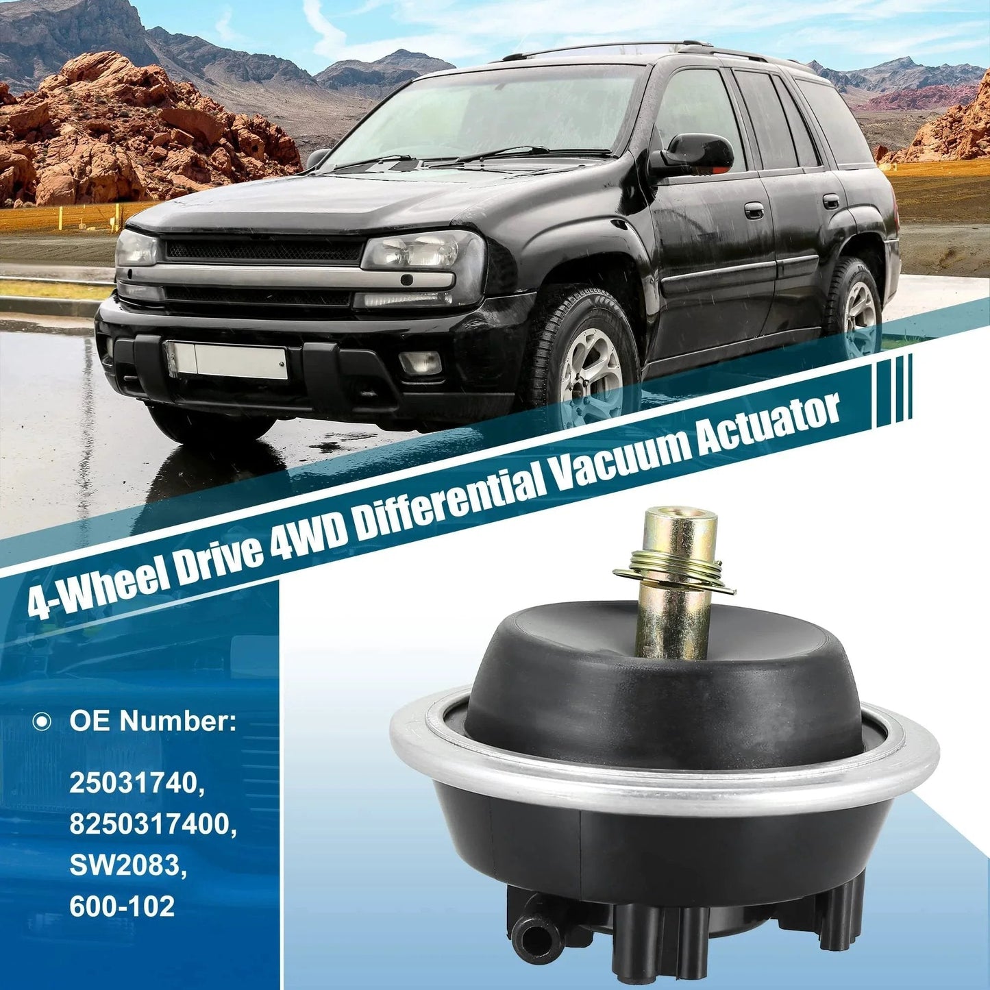 Front view of front differential vacuum actuator for 4WD Chevy S10 Blazer 1983 to 2005 GMC S15 Jimmy Sonoma OE 25031740