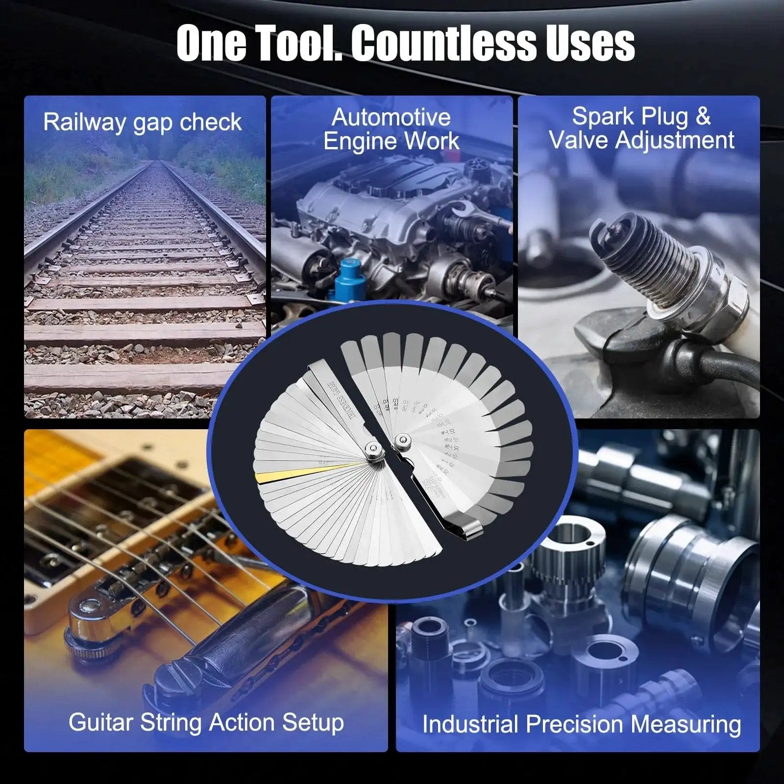 High Precision Pro Grade Feeler Gauge Set With 32 Straight Blades And 16 Offset Fillers Stainless Steel Dual Marked in use for varied applications