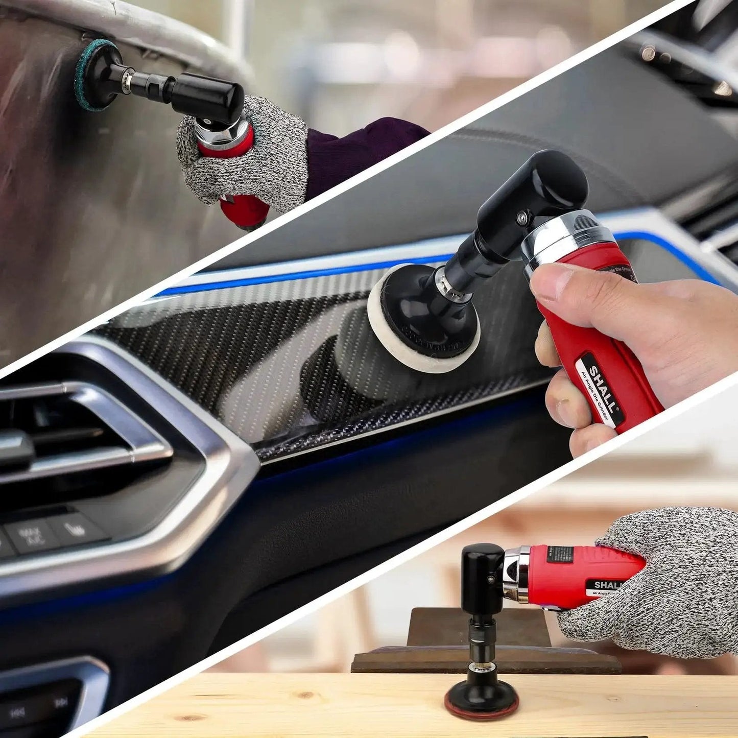 Right Angle Die Grinder Kit With 90 Degree Head 1/4 Inch And 1/8 Inch Collets 24 Sanding Discs in use on various surfaces