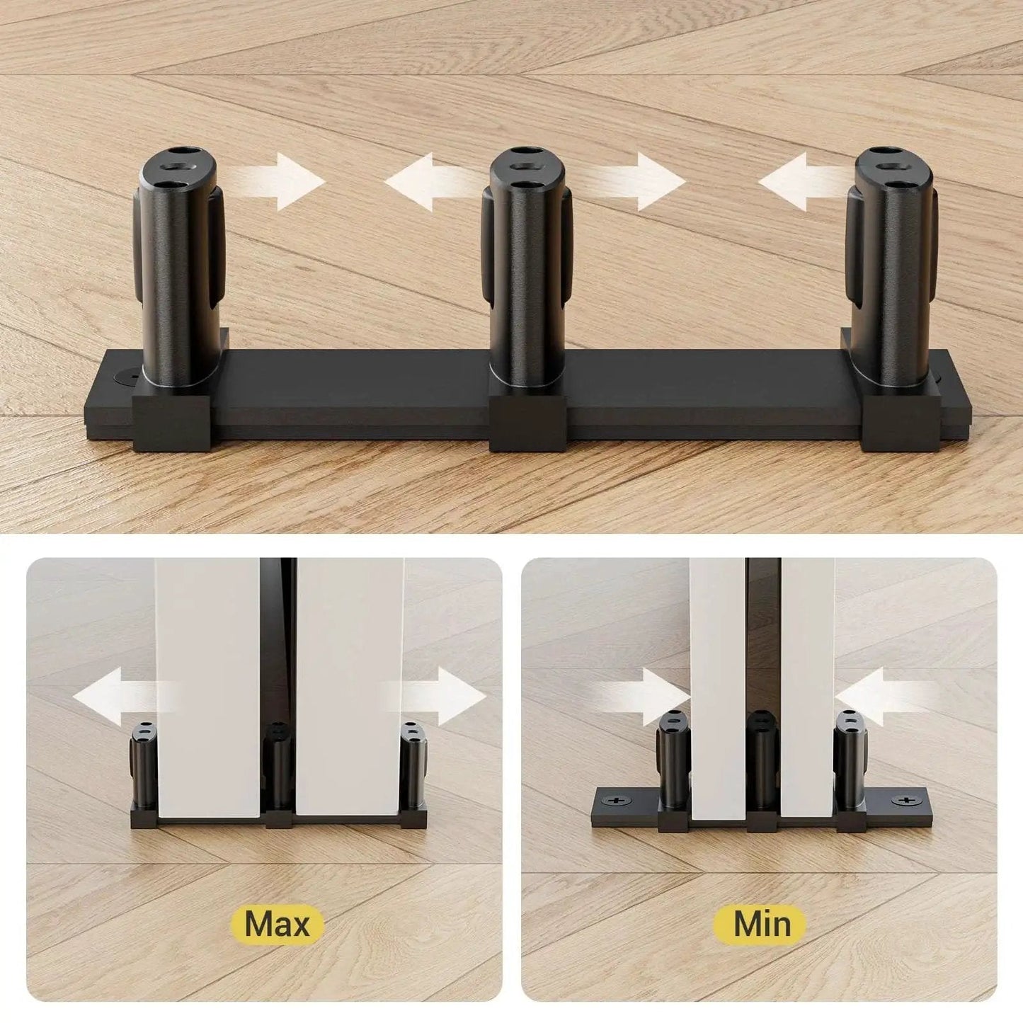 Adjustable Three Roller Sliding Closet Door Floor Guide For Bypass Double Doors Black Floor Mount Barn Door Bottom Guide