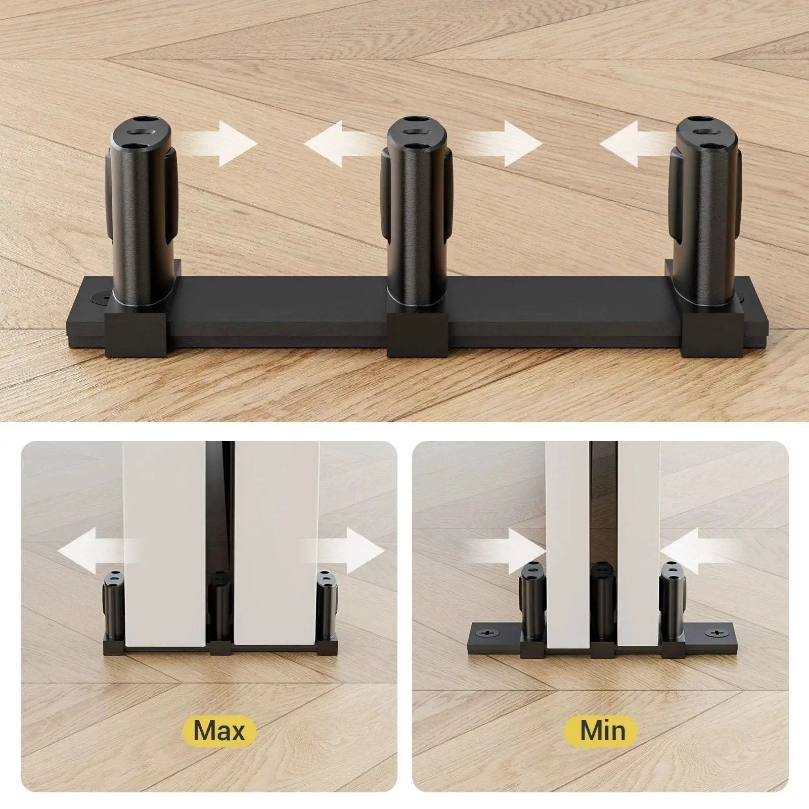 Adjustable Three Roller Sliding Closet Door Floor Guide For Bypass Double Doors Black Floor Mount Barn Door Bottom Guide