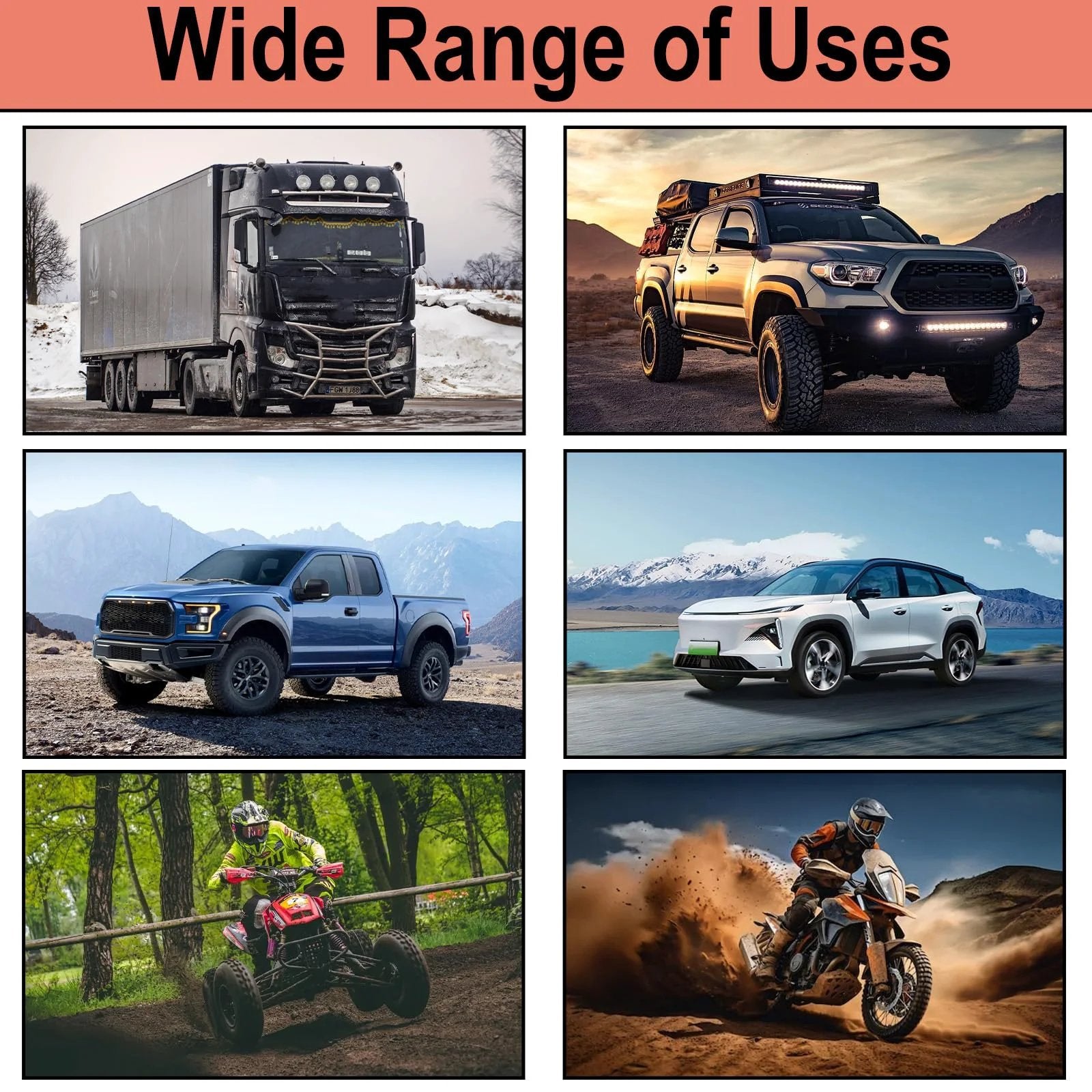 Various vehicles including trucks, cars, ATVs, and motorcycles showcasing the diverse use of Brass Brake Line Fittings Kit for One Quarter Inch Tubing With Seven Sixteenths Inch Twenty Four Threads Twelve Piece Assortment Including Four Unions And Eight Nuts Pro Grade Rust Resistant High Quality Auto DIY Essential For Brake Line Installations.