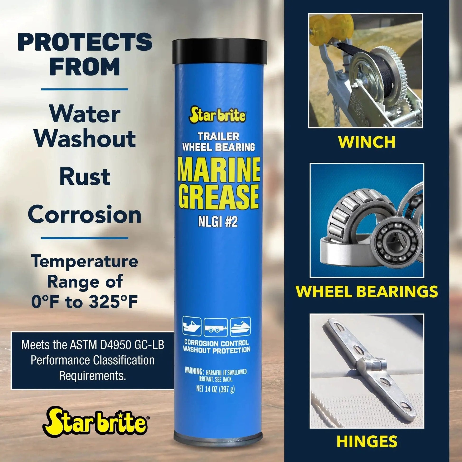 Marine Grade Wheel Bearing Grease For Boat Trailers And Marine Gear, 14 Oz Cartridge, Saltwater And Corrosion Resistant
