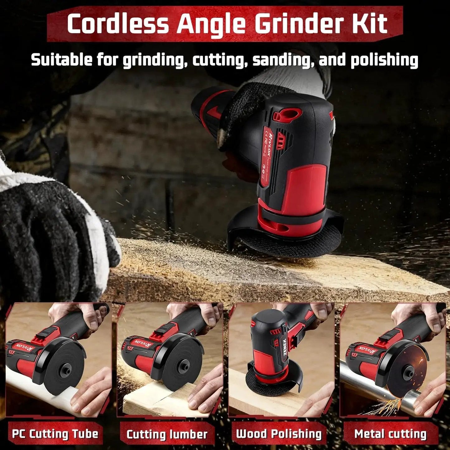 Cordless Mini 3 Inch Angle Grinder Kit With Dual 12V 1500mAh Batteries And Charger Rivlox Includes 5 Cutting Discs