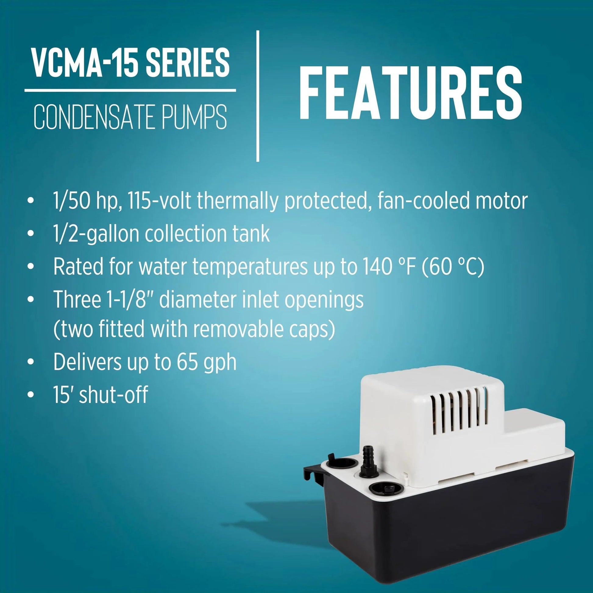VCMA-15 Series Automatic Condensate Removal Pump for HVAC Refrigeration and Dehumidifiers 115 Volt One Fiftieth HP 65 GPH Flow