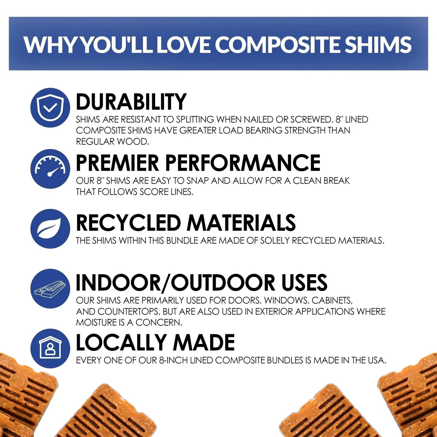 Waterproof 24 Pack 8 Inch Composite Shims For Leveling Toilets Windows Cabinets Decks with durability and performance features.