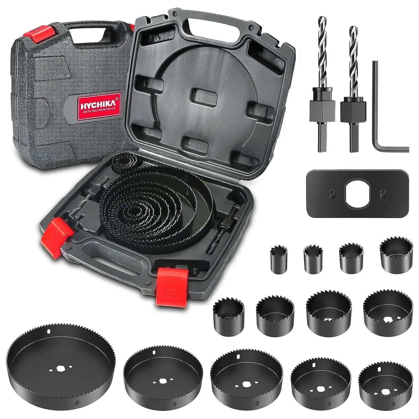 Ultimate 19 Piece Hole Saw Kit With 13 Blades Ranging From 19mm To 152mm Plus 2 Mandrels 2 Drill Bits Installation Plate And Hex Key