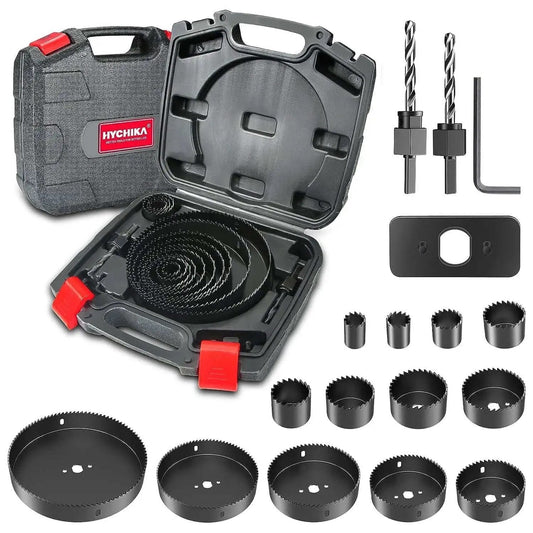 Ultimate 19 Piece Hole Saw Kit With 13 Blades Ranging From 19mm To 152mm Plus 2 Mandrels 2 Drill Bits Installation Plate And Hex Key