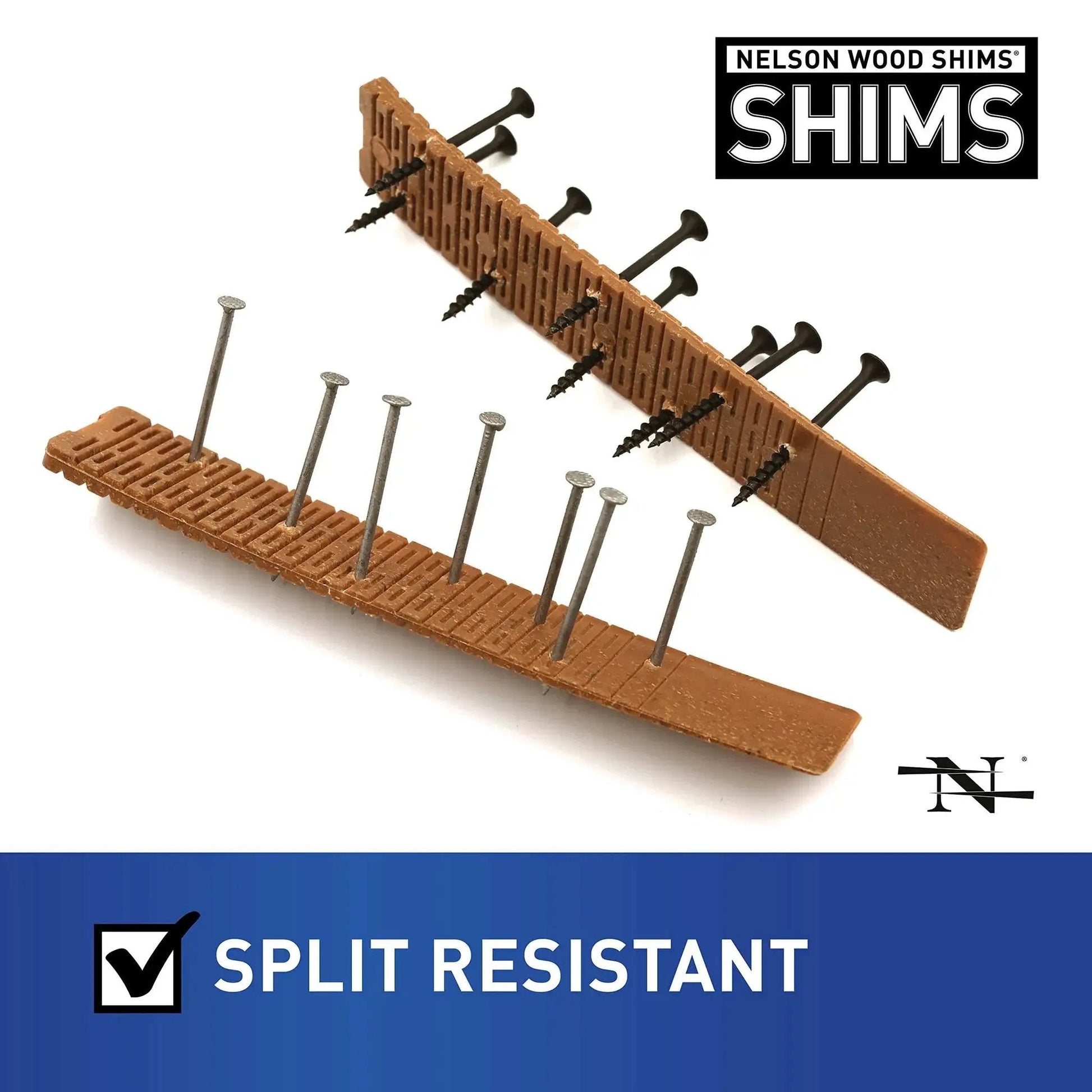 Waterproof 24 Pack 8 Inch Composite Shims For Leveling Toilets Windows Cabinets Decks with nails and screws inserted