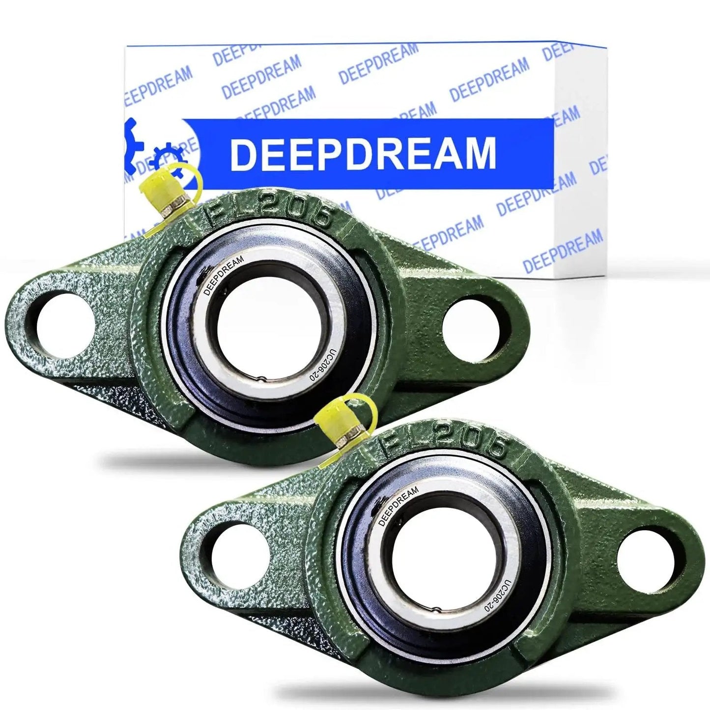 Two Pack Self Aligning Pillow Block Bearing UCFL206-20 One And One Quarter Inch Bore Flange Mounted With Solid Cast Iron Housing