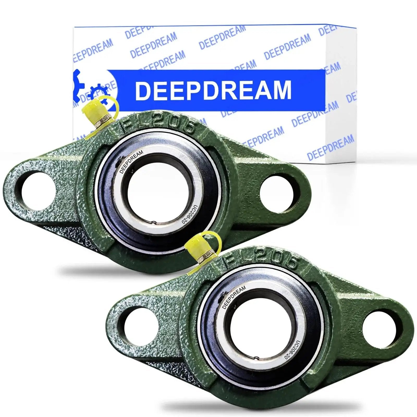 Two Pack Self Aligning Pillow Block Bearing UCFL206-20 One And One Quarter Inch Bore Flange Mounted With Solid Cast Iron Housing