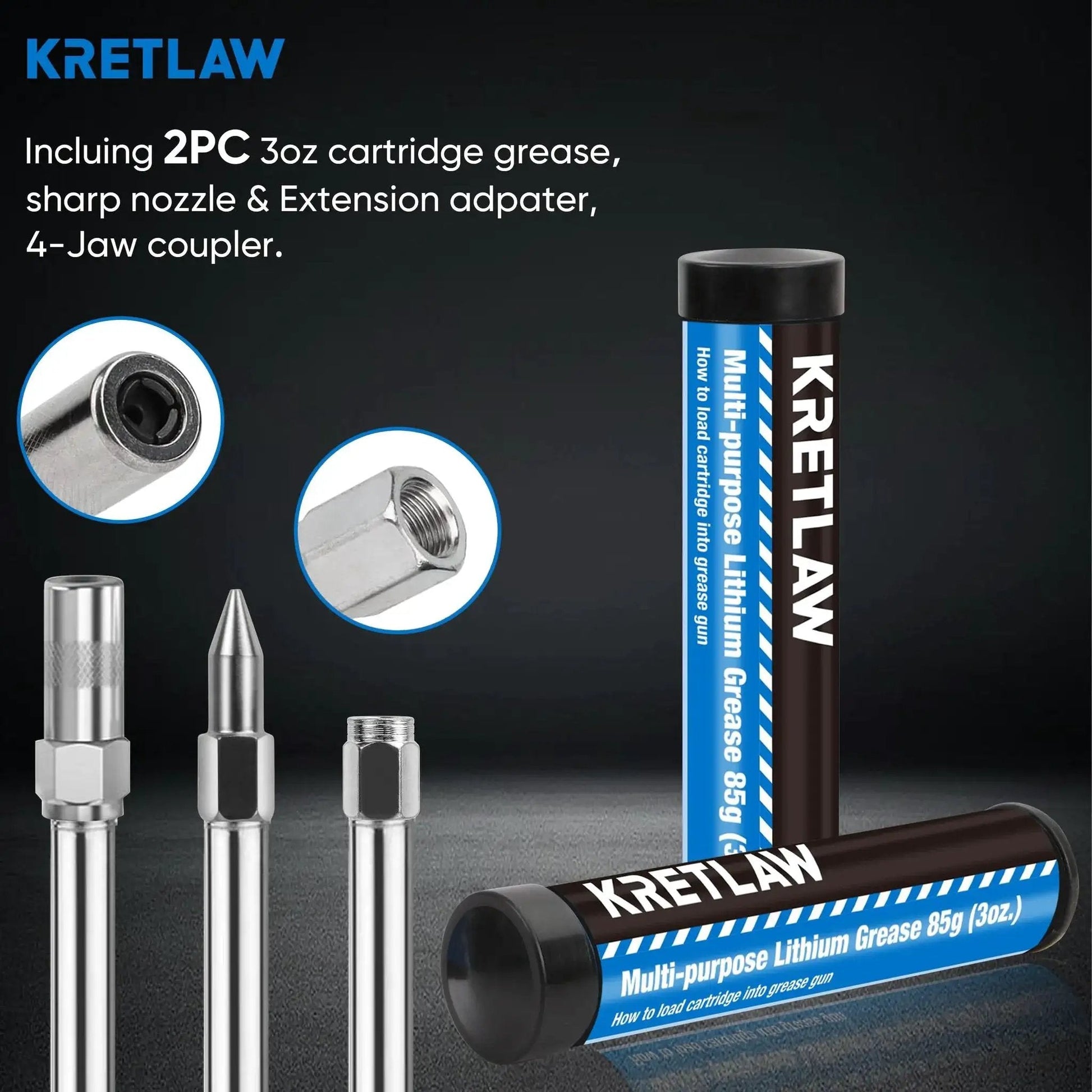 Mini Grease Gun Kit 3000 PSI With Double 3oz Cartridges And 12 Inch Flex Hose Pro Grade Reinforced Coupler For Automotive And Marine Use Includes Extension Pipe 4 Jaw Coupler Sharp Nozzle Extension Adapter And Gloves