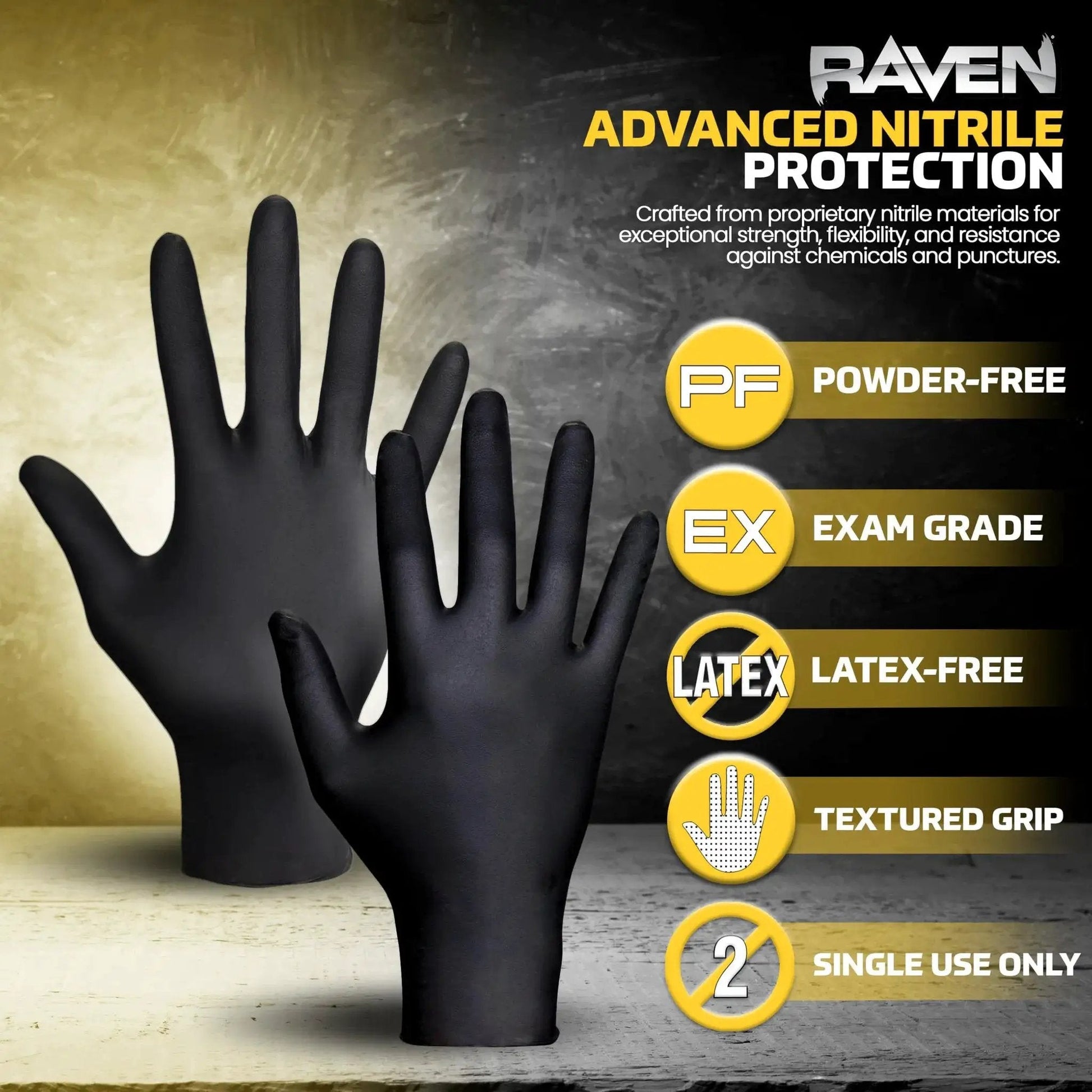Powder Free Nitrile Gloves 7 Mil Textured Grip Puncture Resistant For Automotive with exam and latex-free labels.