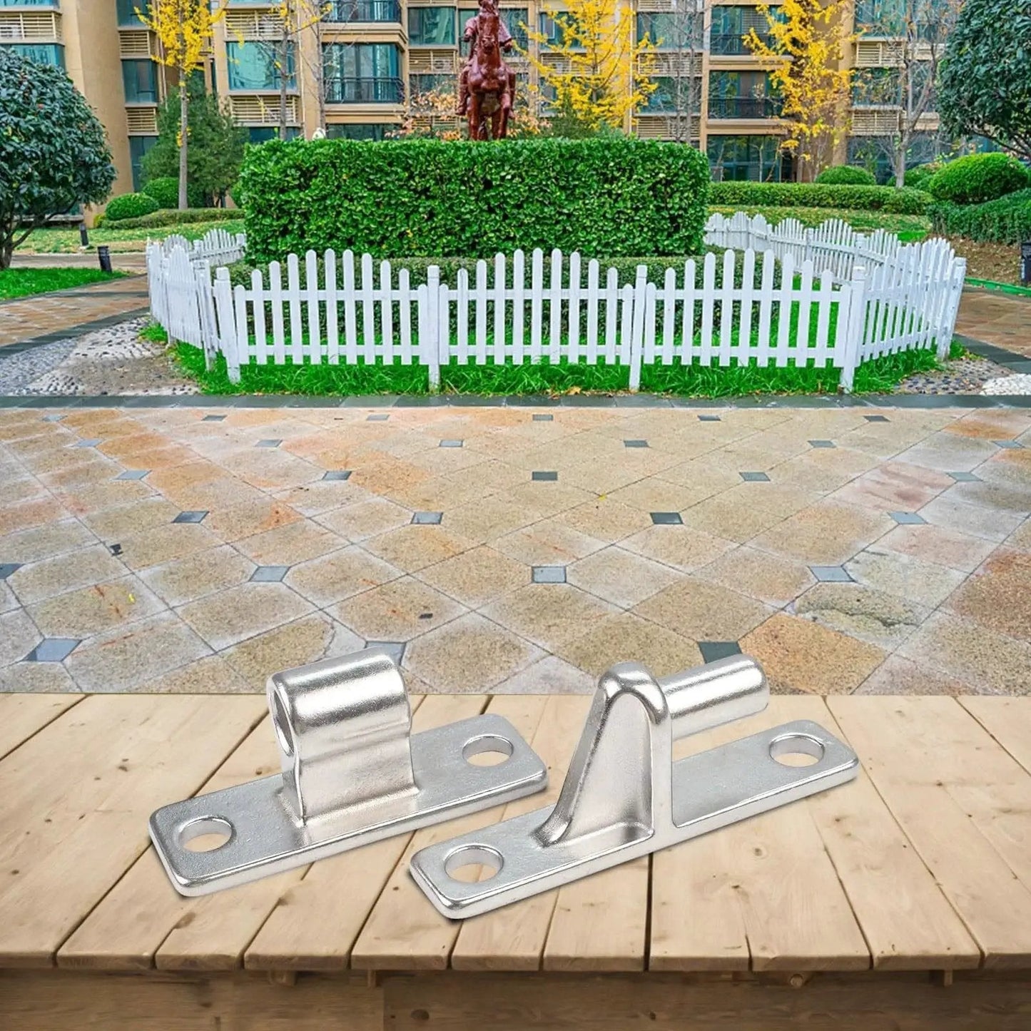 Front view of Heavy Duty 304 Stainless Steel Gate Hinges For Fence Barn Garden Doors 4.6 Inch Length 6mm Thick Plate.