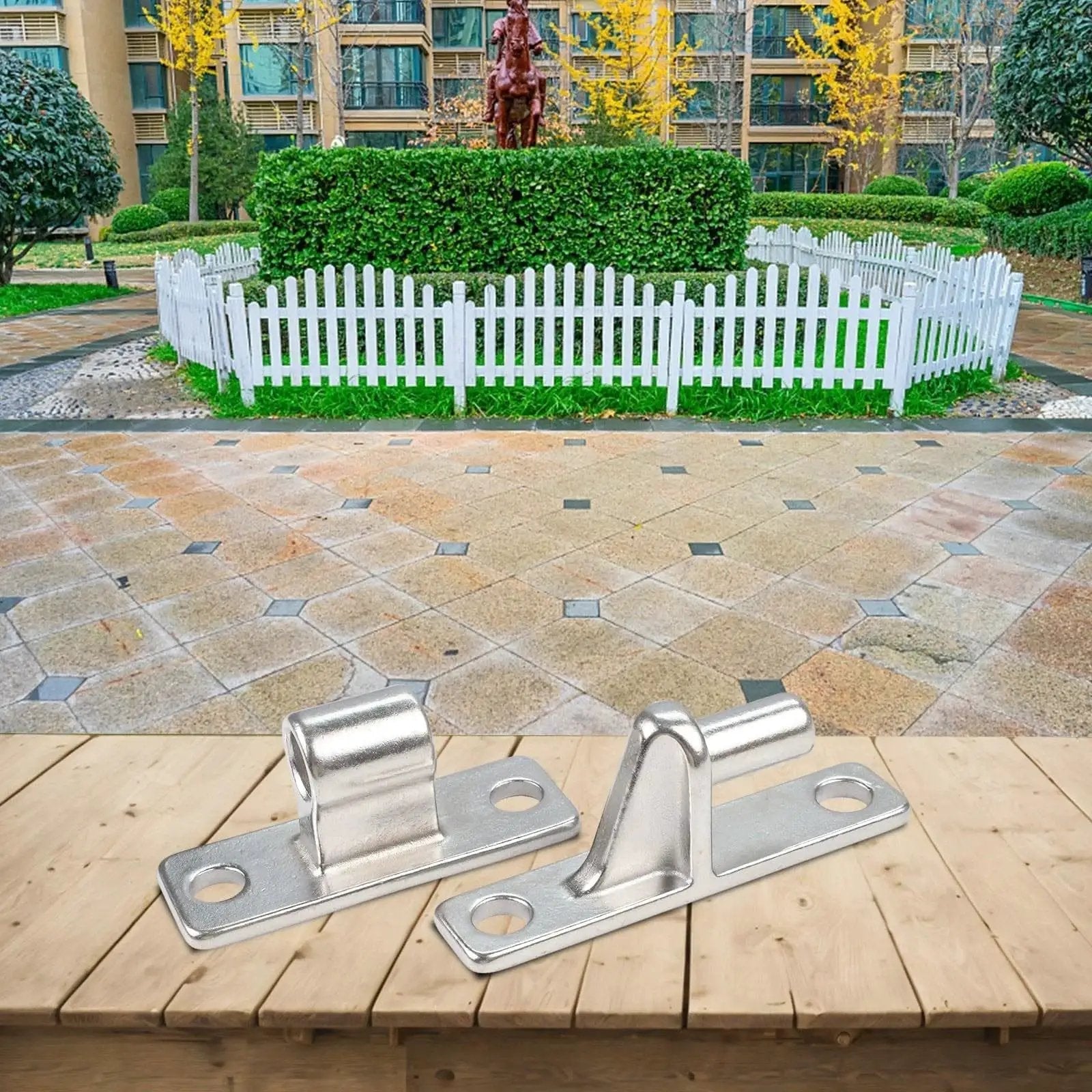 Front view of Heavy Duty 304 Stainless Steel Gate Hinges For Fence Barn Garden Doors 4.6 Inch Length 6mm Thick Plate.