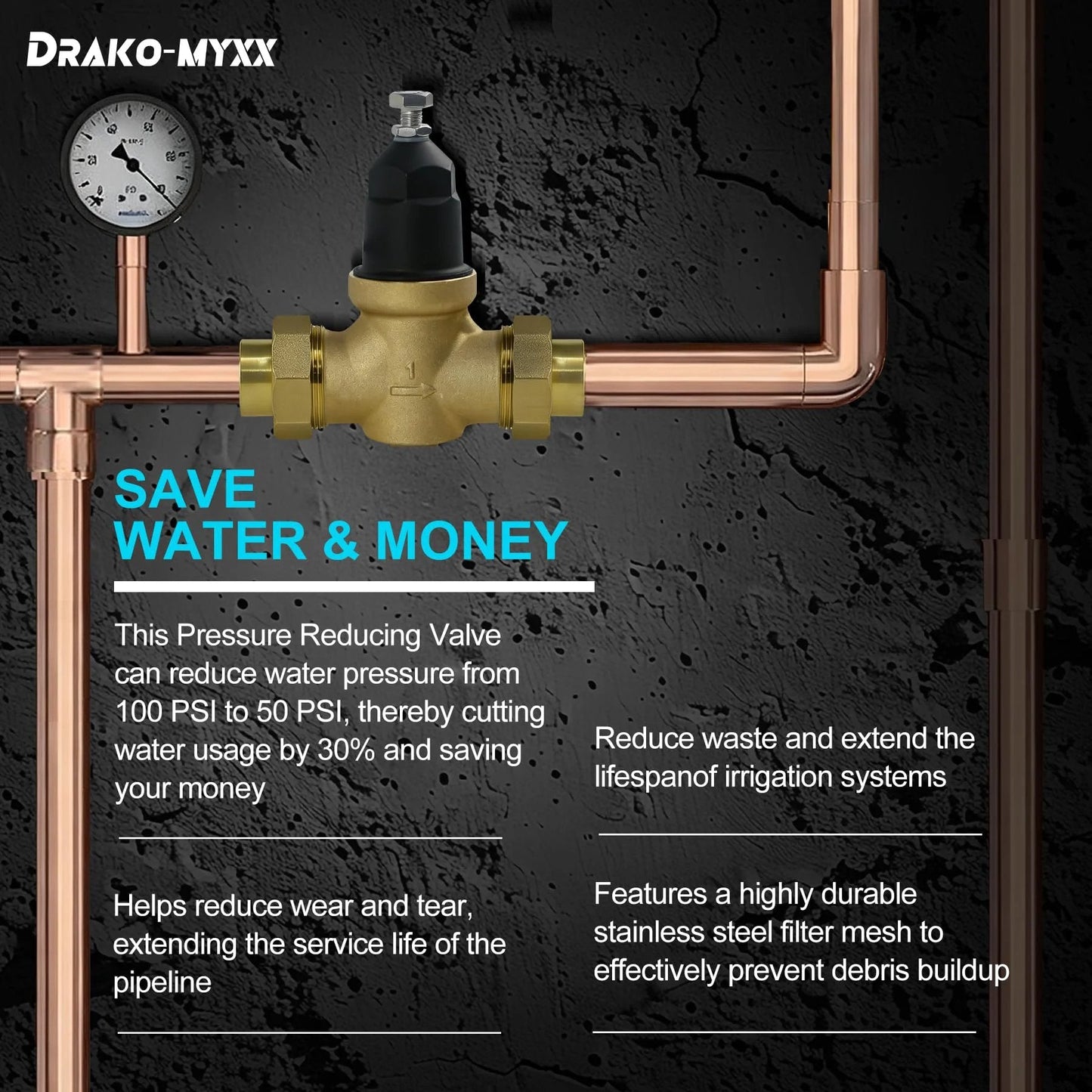 Upgraded 1 Inch NR3XL Pressure Reducing Valve With Double Union FNPT Connection Stainless Steel Screen Strainer