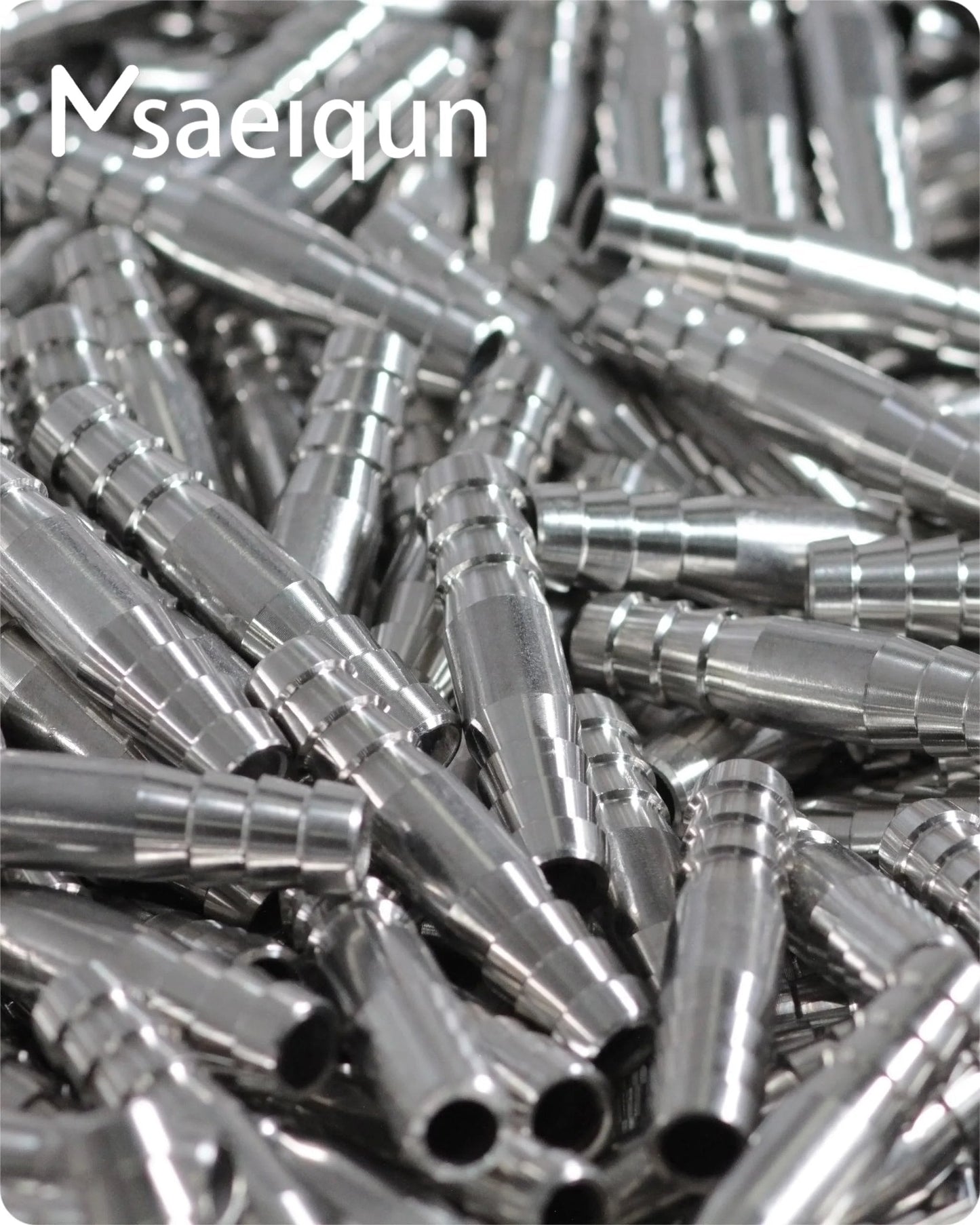 Heavy Duty Stainless Steel Three Eighths Inch Barb Splicer Mender Round Union Coupler Hose Fitting With Stainless Steel Pipe Clamps For Water Fuel And Air Pack Of Ten, close-up view of barb splicers pile