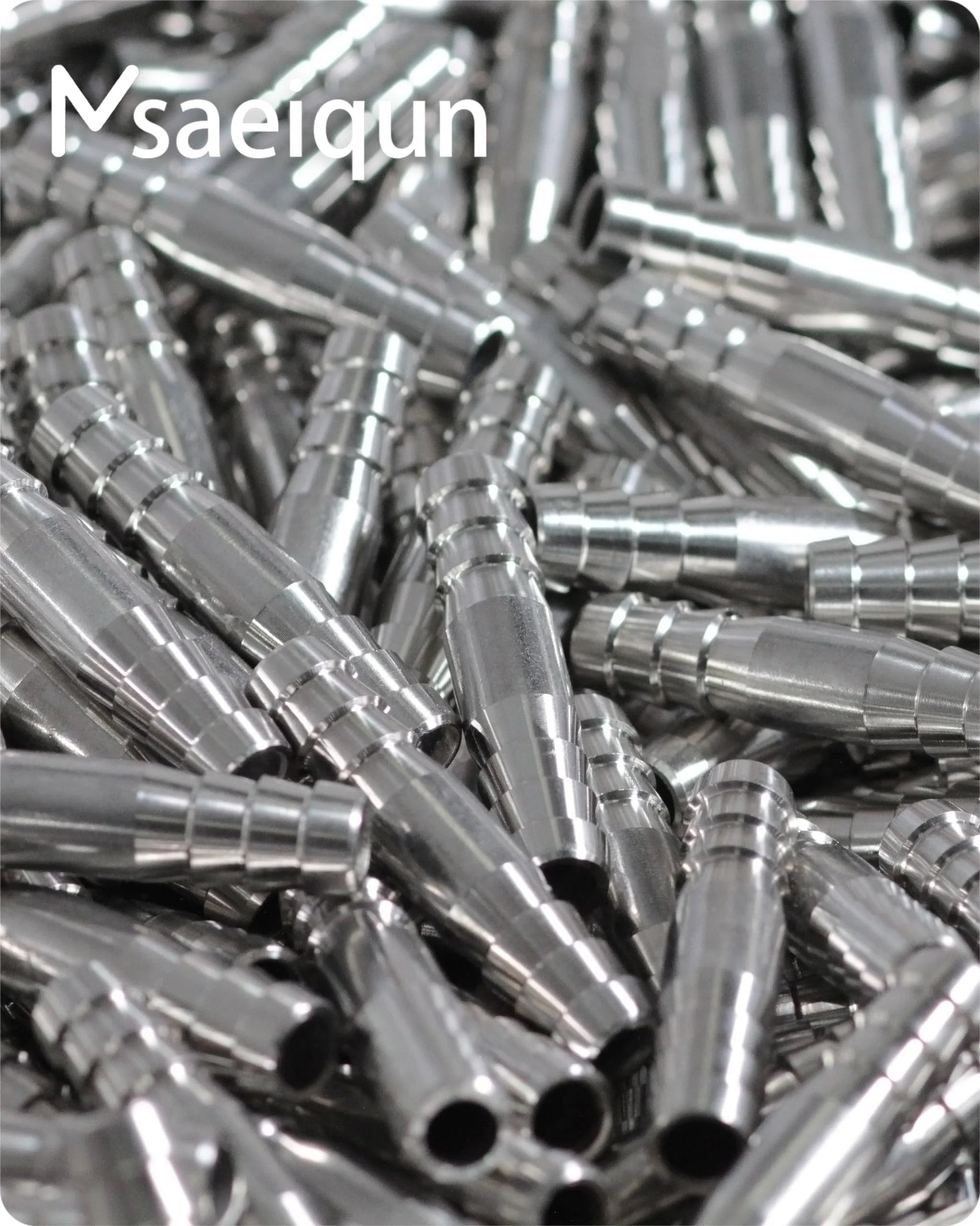 Heavy Duty Stainless Steel Three Eighths Inch Barb Splicer Mender Round Union Coupler Hose Fitting With Stainless Steel Pipe Clamps For Water Fuel And Air Pack Of Ten, close-up view of barb splicers pile