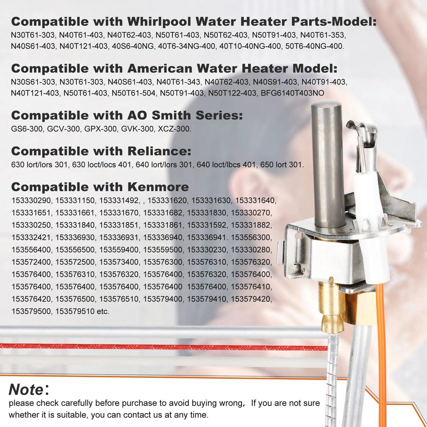Upgrade 100112330 Water Heater Pilot Assembly For 300 And 301 Series Whirlpool And A O Smith Water Heaters Includes 9007876 Thermopile Replacement Compatible With Reliance American State Kenmore displayed with compatibility list