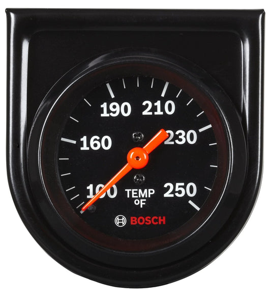 Style Line 2 Inch Mechanical Water And Oil Temperature Gauge With Black Dial Face And Black Bezel From Bosch SP0F000053 showing temperature readings.