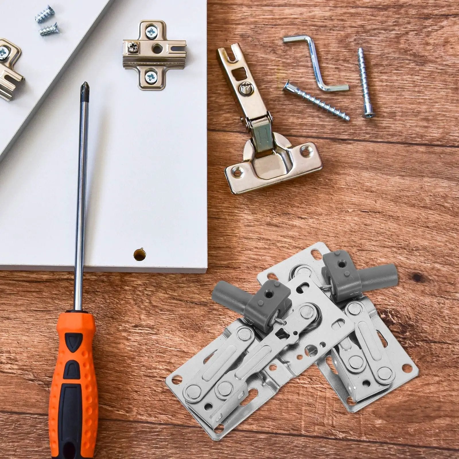 45 Degree Flip Down Soft Close Cabinet Hinges With Spring Damping For Wooden Furniture Doors Hydraulic Pivot Hinges For Storage Beds And Kitchen Cabinets 1 Pair Quiet Smooth Close And Easy Install on wooden surface with tools