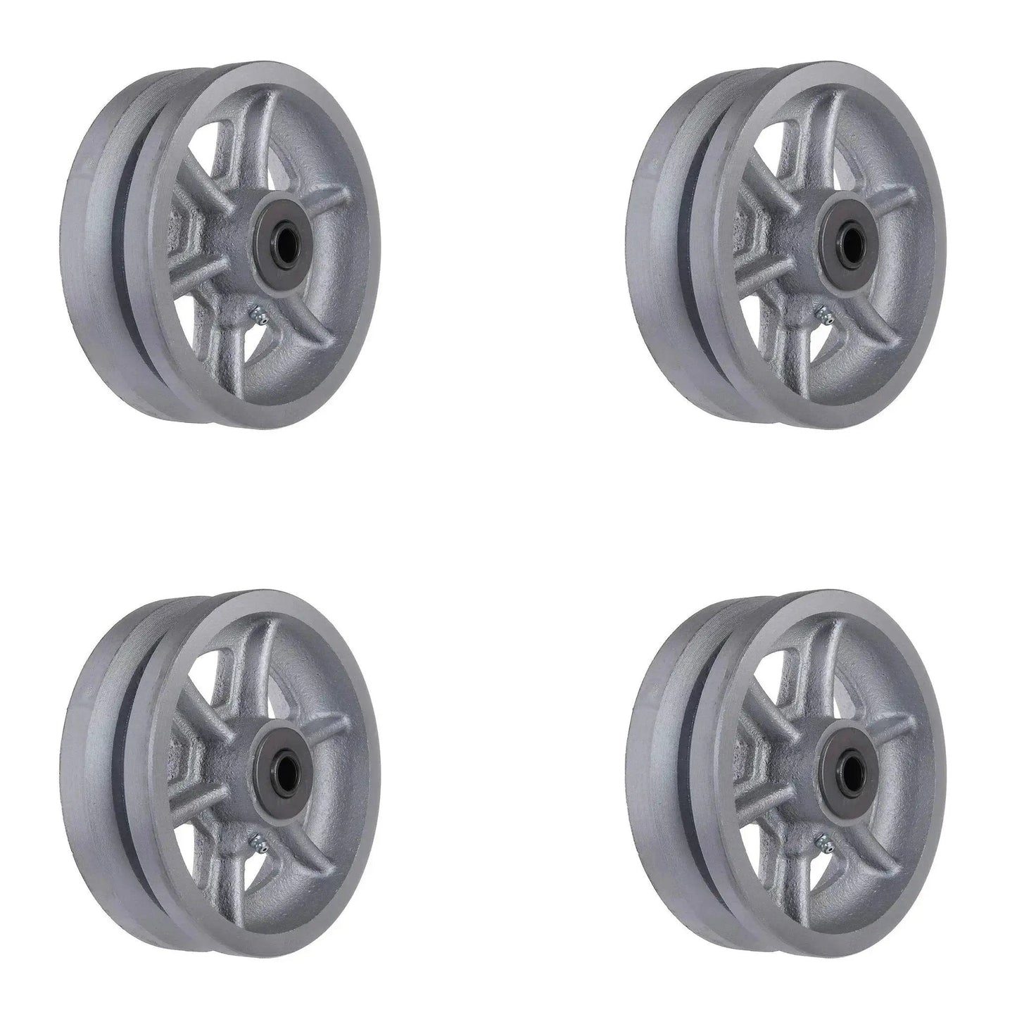 Built To Haul Heavy Duty 6 Inch Cast Iron V Groove Caster Wheels With Straight Roller Bearings, 2 Inch Wide, 1/2 Inch Axle, Pack Of 4