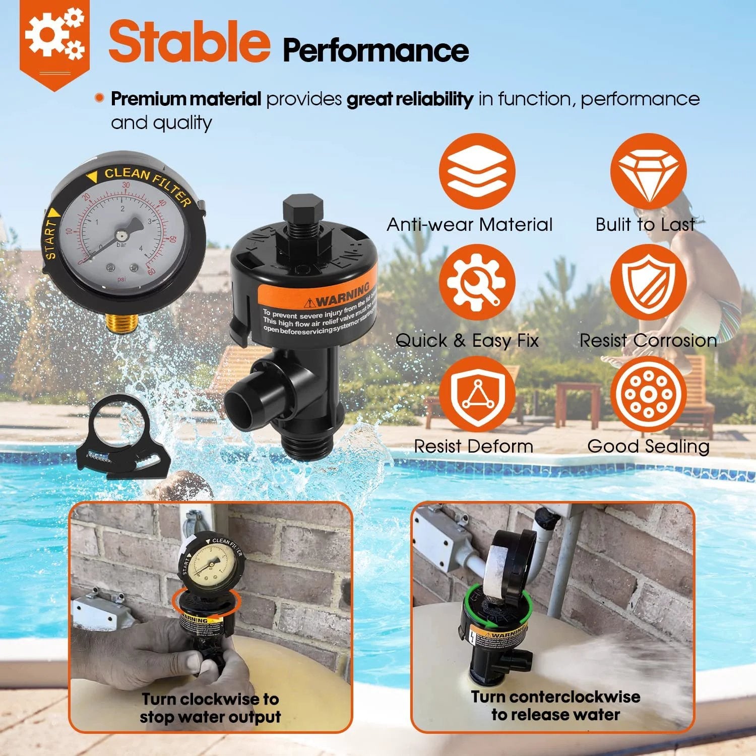 High Flow Manual Relief Valve With Air Relief And Pressure Gauge For Pool And Spa Filters Replacement For Warrior EasyClean Aboveground Clean And Clear FNS Series SMBW 2000 4000 Pro Grade Gear in use showing installation process and functionality