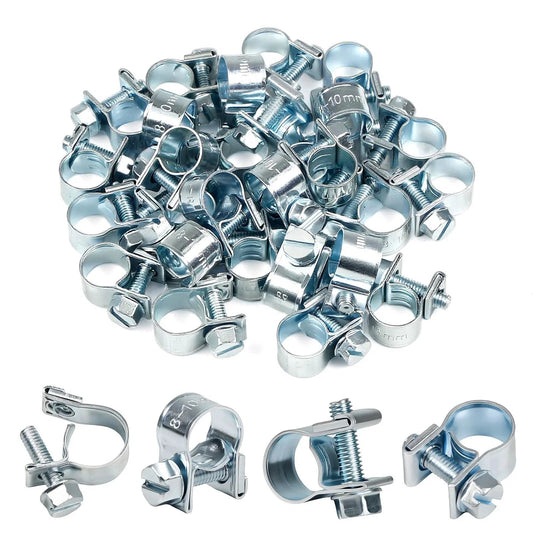 32 Piece Mini Fuel Line Clamps Set For 1/8 Inch Inner Diameter Fuel Injection Hose Adjustable 5/16 To 13/32 Inch Diameter Zinc Plated Gas Line Clips For Diesel Petrol Automotive Truck.