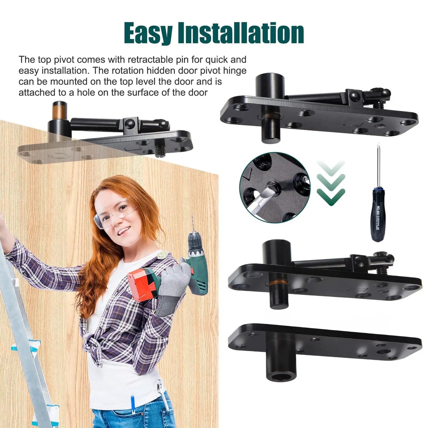 Heavy Duty Hidden Door Pivot Hinge For 360 Degree Rotation, 573 Lb Load Bearing, Stainless Steel Concealed Door Hardware By Tuykay