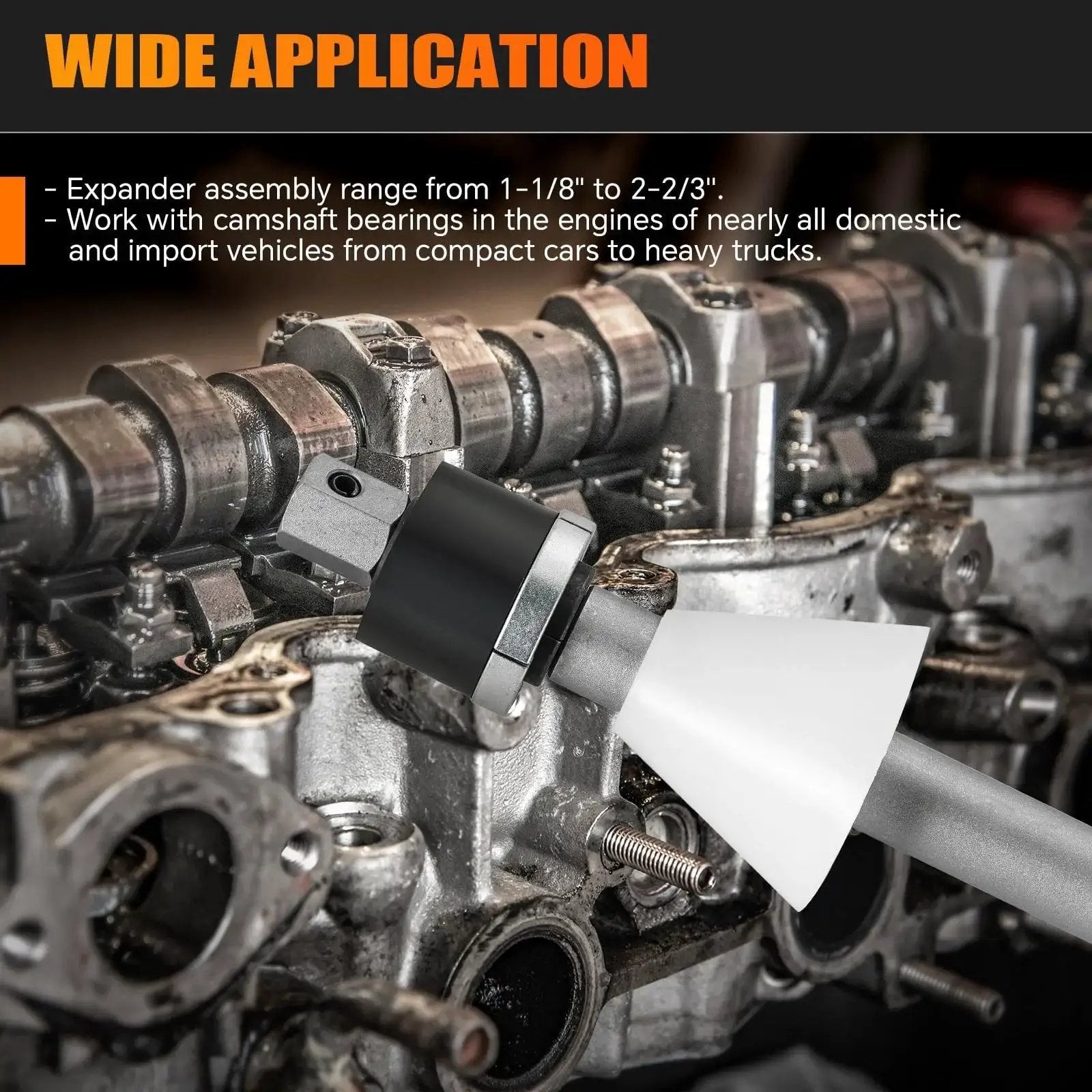 Engine Cam Bearing Removal And Installation Tool Set with adapter in engine application.