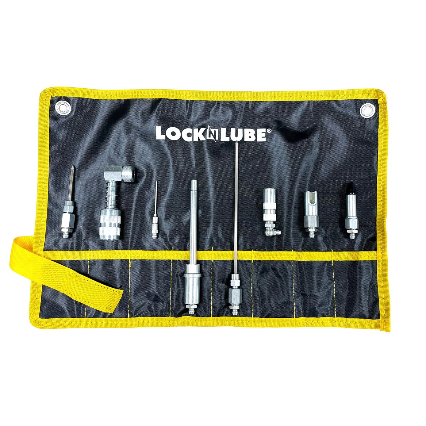 8 Piece Quick Connect Greasing Accessory Kit For Reaching Every Fitting On Any Machine With A Ripstop Case That Keeps Tools Clean And Portable Pro Grade Gear By LockNLube
