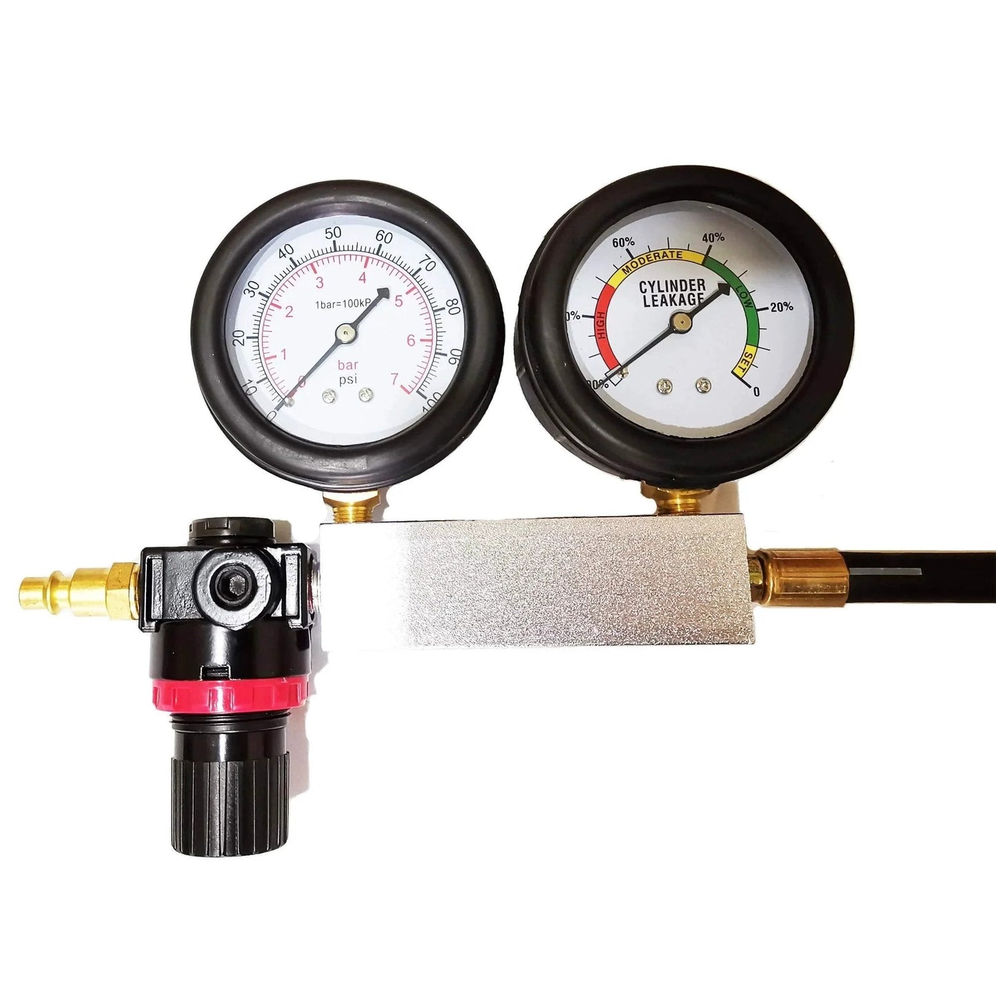 Leak Down Tester Tu-21 Engine Cylinder Leak Tester and Compression Gauge Set for Gasoline 4-Stroke Engines, gauges close-up