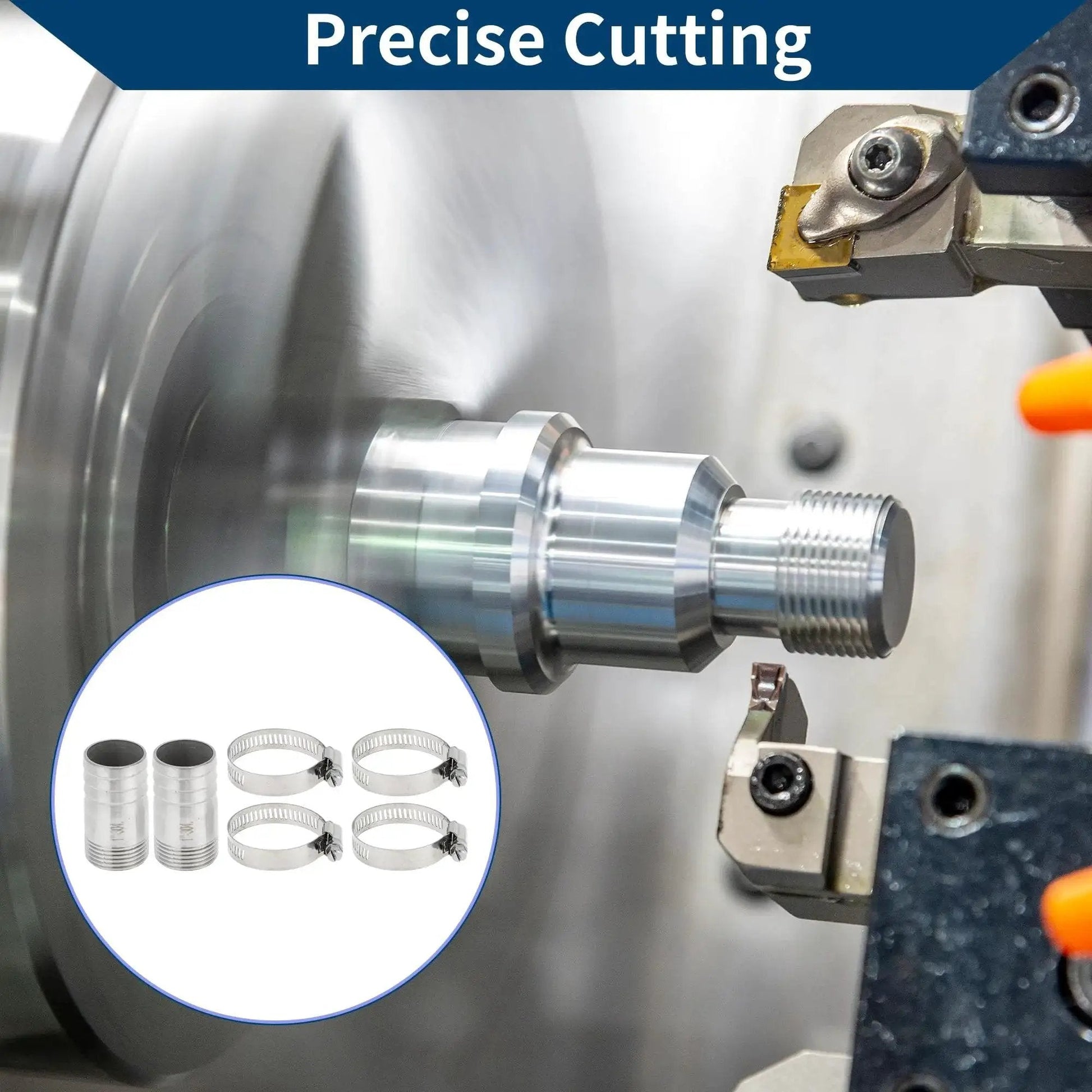 304 Stainless Steel Hose Barb Fittings I Shaped Male Thread Connector 1.3 Inch Outer Diameter in precise cutting process