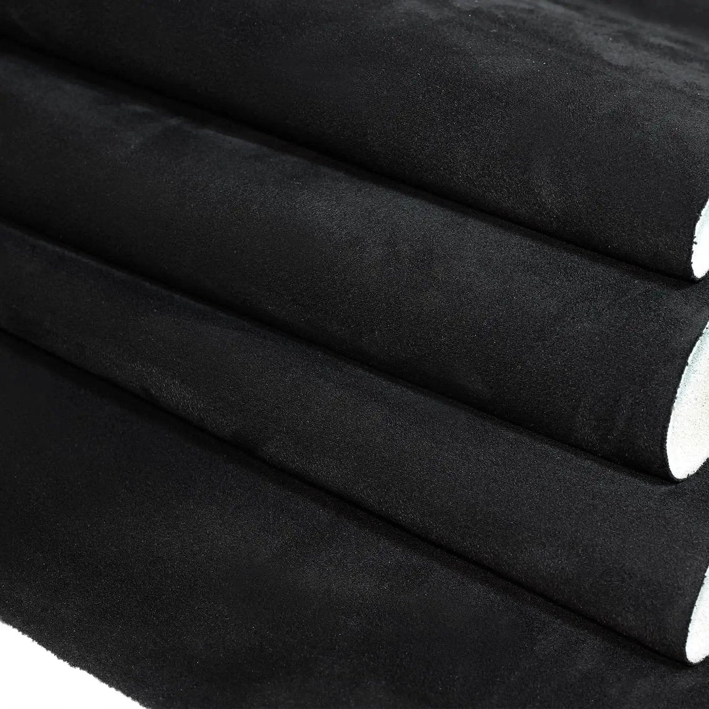 Stack of black Suede Headliner Fabric With Foam Backing For Car Interior Black 96x60 showing texture and foam backing