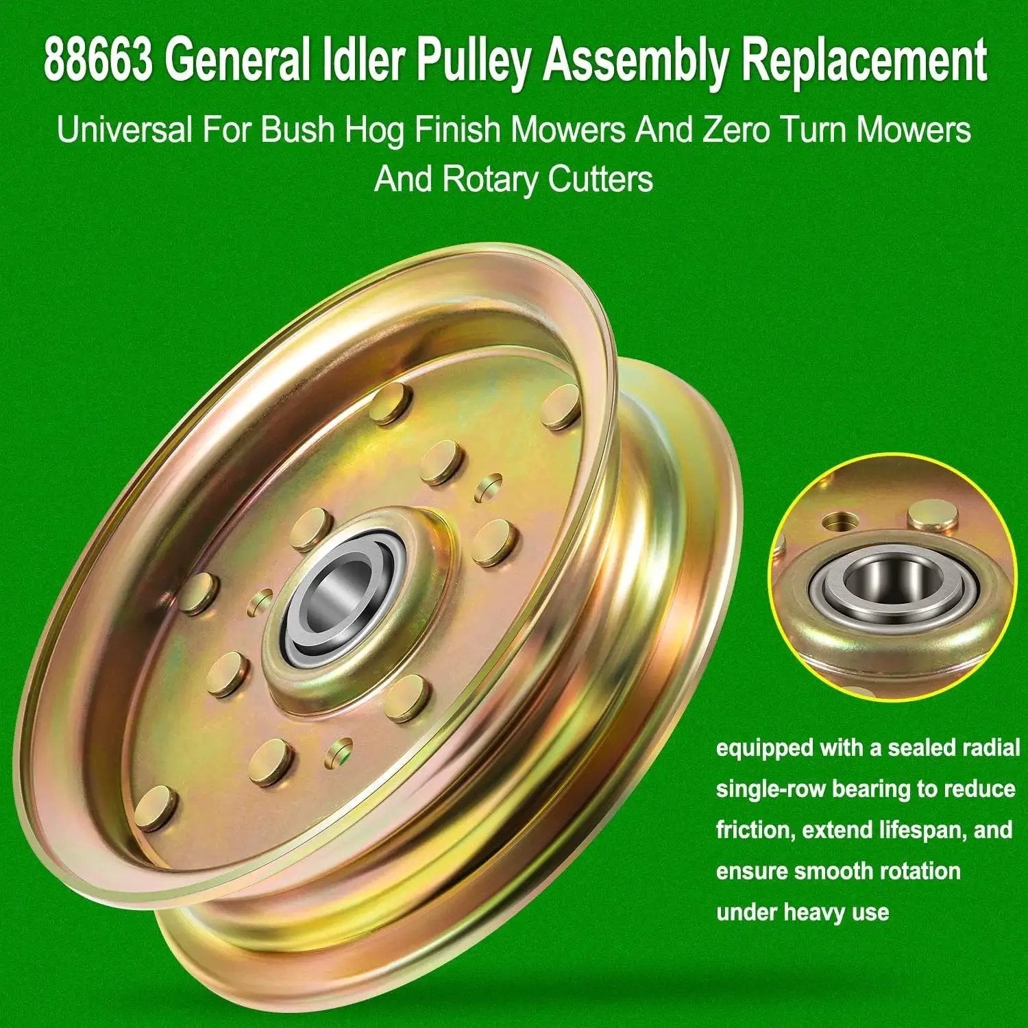 Universal Idler Pulley Assembly Replacement Kit for Bush Hog Finish Mowers Rotary Cutters and Zero Turn Mowers shown