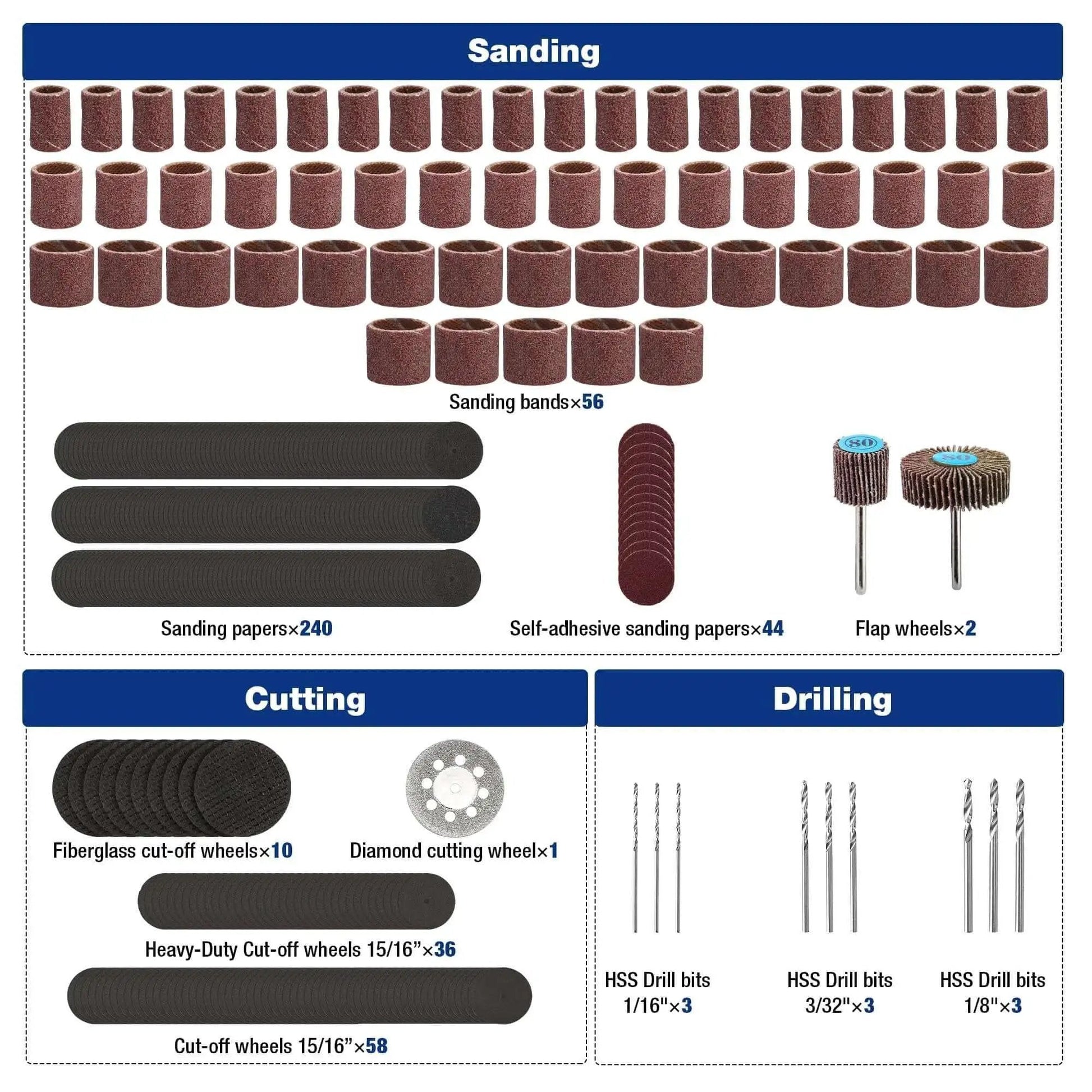 All In One 530 Piece Rotary Tool Accessory Kit For Cutting Grinding Sanding Polishing Cleaning Drilling Carving And Engraving From WORKPRO components
