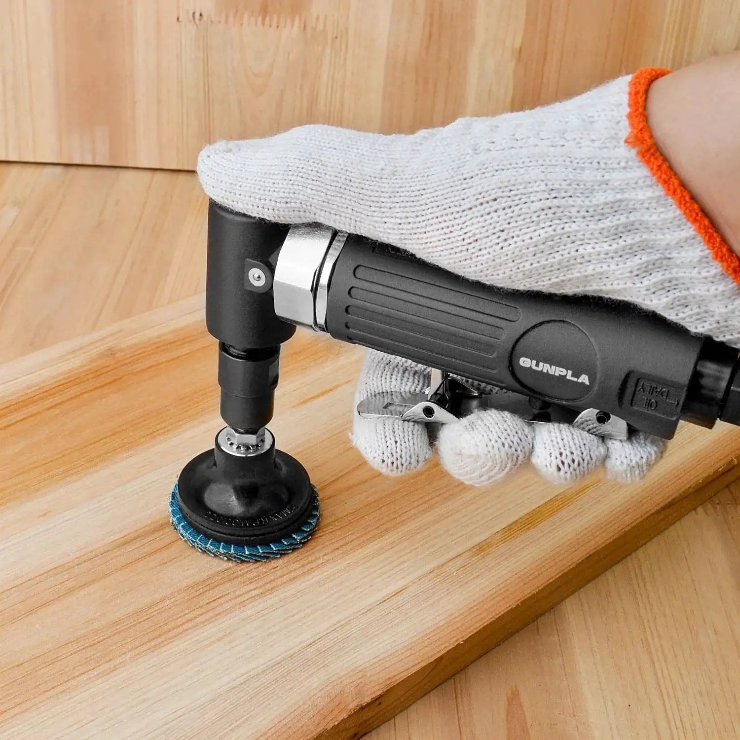 One Quarter Inch Angle Air Die Grinder With 90 Degree Head And 20000 RPM Beefy Heavy Duty Tool Kit in use on wood surface