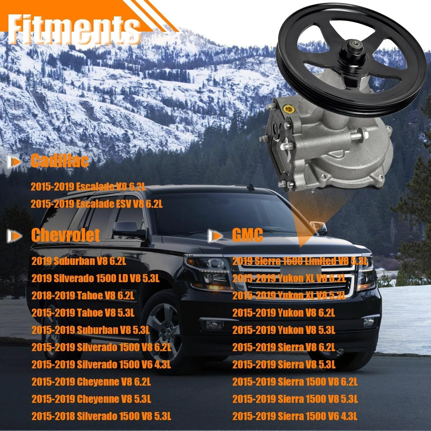 Brake Vacuum Pump Replacement For Cadillac Escalade Suburban Silverado Tahoe Cheyenne GMC Sierra Yukon 2015 2019 Fits OE Numbers 12662552 12669488 12696313 12654013 with vehicle fitment list