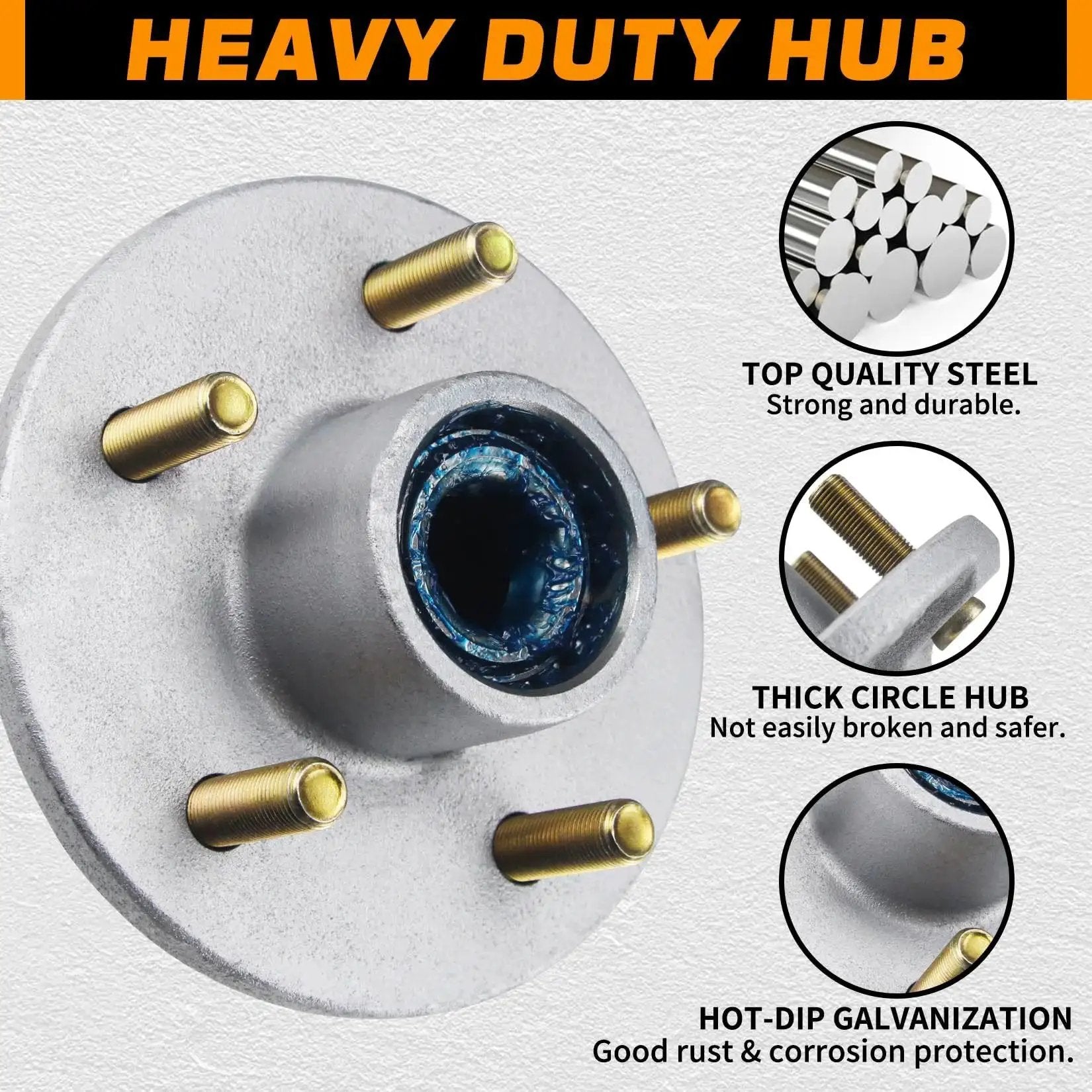 5 On 4.5 Inch Galvanized Trailer Hub Kit For 3500 Lb Axles With durable steel, heavy-duty, pre-lubricated for rust protection