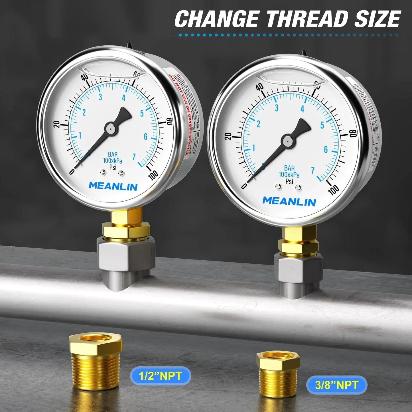 Stainless Steel Liquid Filled Pressure Gauge With 2.5 Inch Dial Face, 0 To 100 Psi And 0 To 0.7 MPa, Lower Mount, 1/4 Inch NPT Connection.