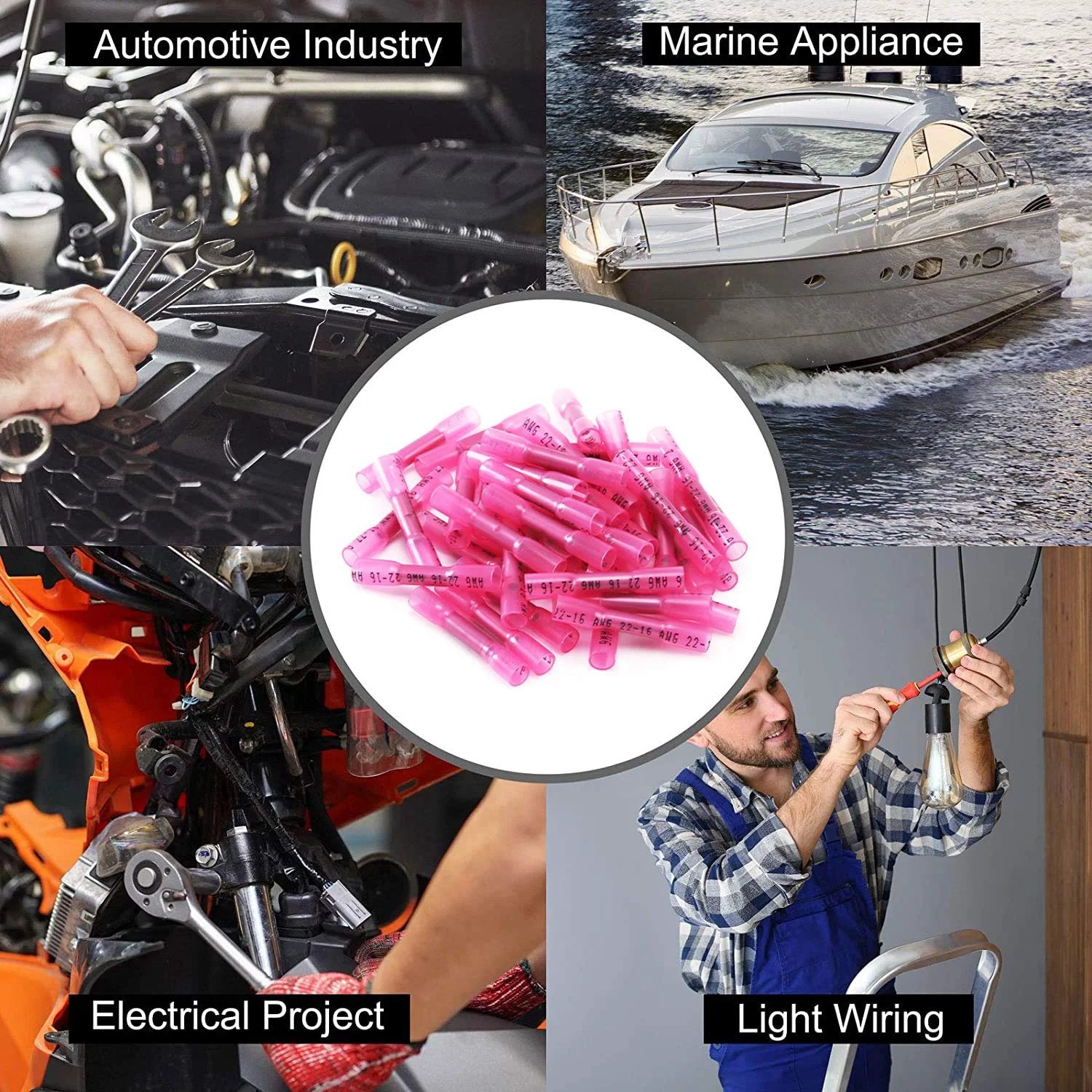 Heat Shrink Butt Wire Connectors, 100 Pack, 22-16 AWG Red Insulated Waterproof Automotive Marine Grade Wire Crimp Terminals
