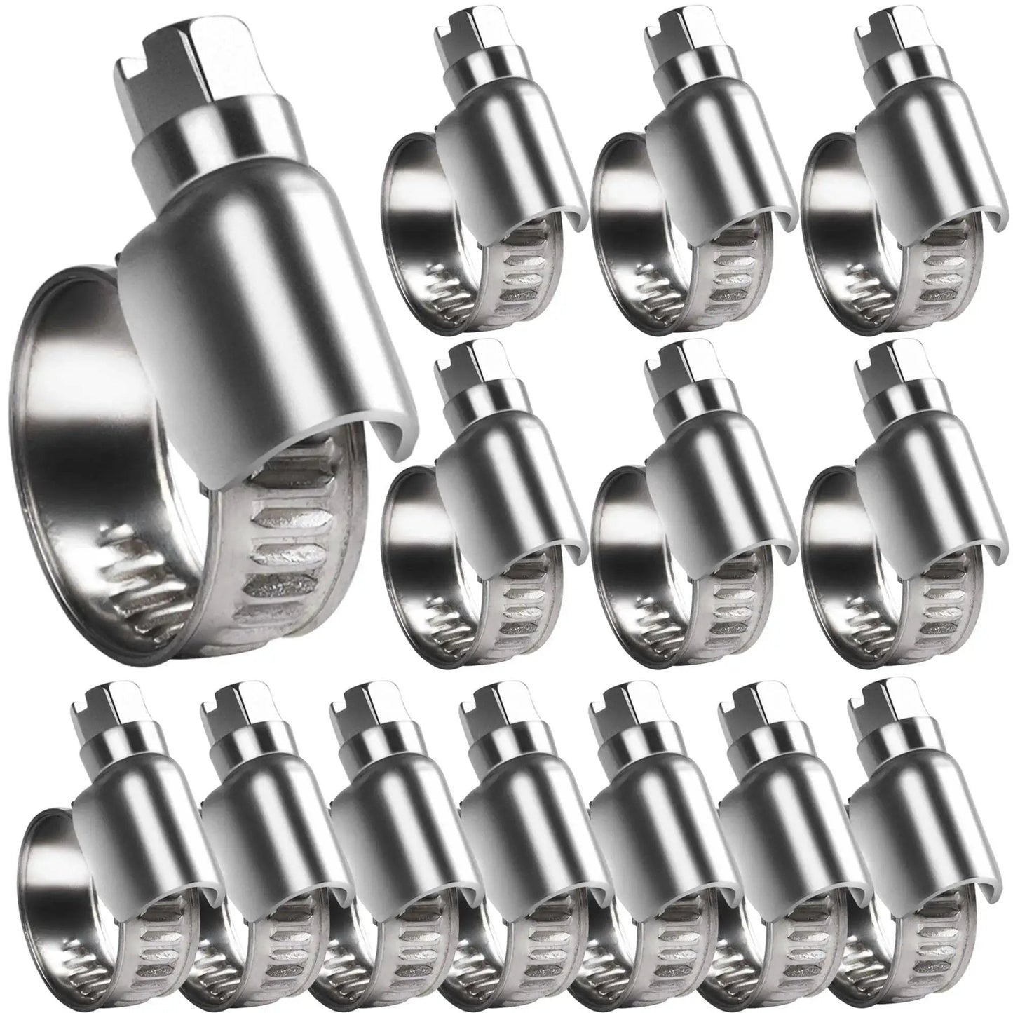Heavy Duty Hose Clamp Set For Fuel Injection Automotive And Garden Use, 14 Piece Clamps Size 4 Covering 3/8 To 5/8 Inch, Stainless