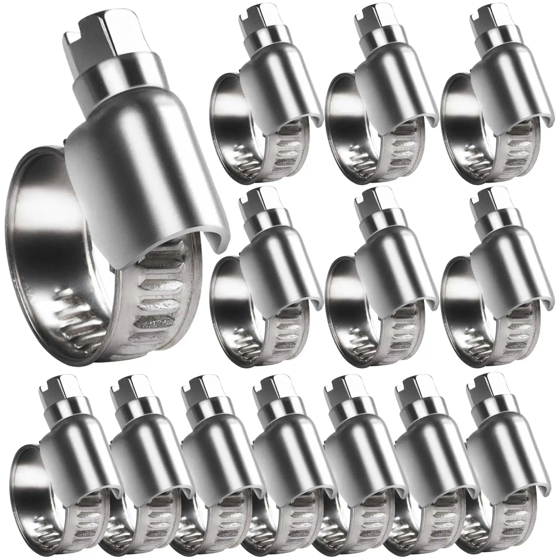 Heavy Duty Hose Clamp Set For Fuel Injection Automotive And Garden Use, 14 Piece Clamps Size 4 Covering 3/8 To 5/8 Inch, Stainless