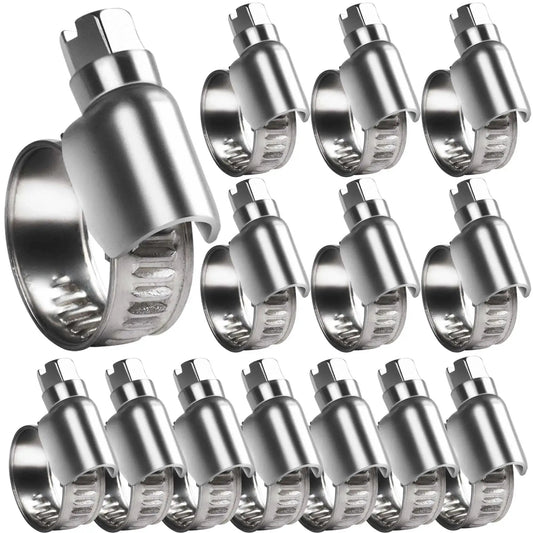 Heavy Duty Hose Clamp Set For Fuel Injection Automotive And Garden Use, 14 Piece Clamps Size 4 Covering 3/8 To 5/8 Inch, Stainless