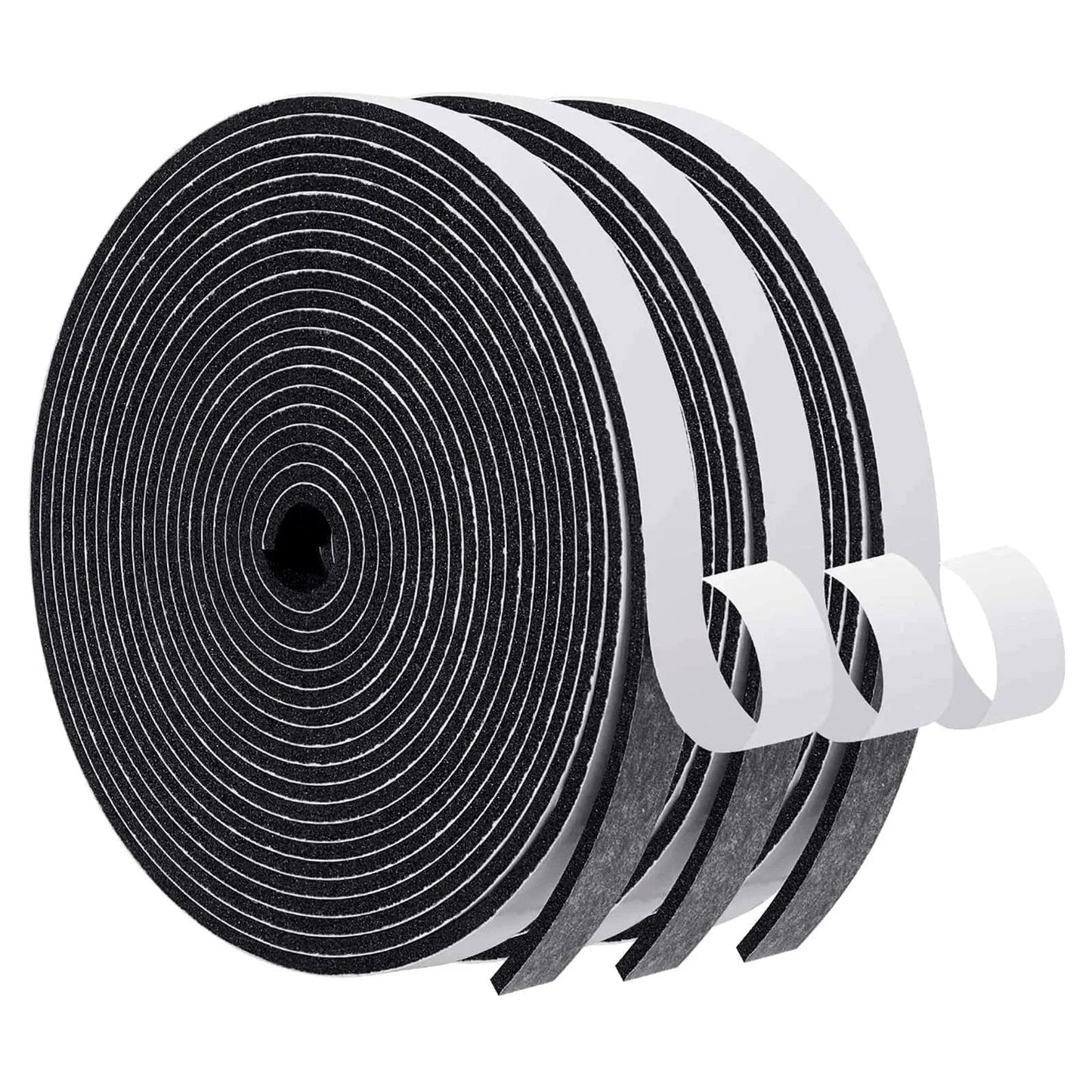 Weather Stripping Door Seal Foam Tape One Half Inch Wide One Eighth Inch Thick Heavy Duty Adhesive Weatherproof Seal For Windows And Doors Black Fifty Feet Total Three Rolls Soundproof No Sweat Draft Stopper